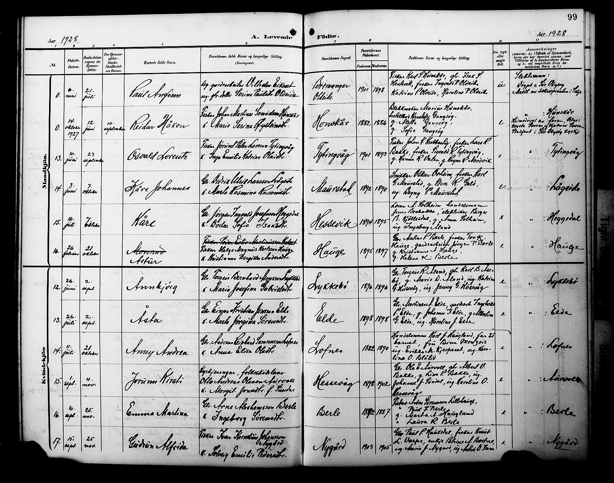 Davik sokneprestembete, SAB/A-79701/H/Hab/Habc/L0003: Parish register (copy) no. C 3, 1907-1929, p. 99