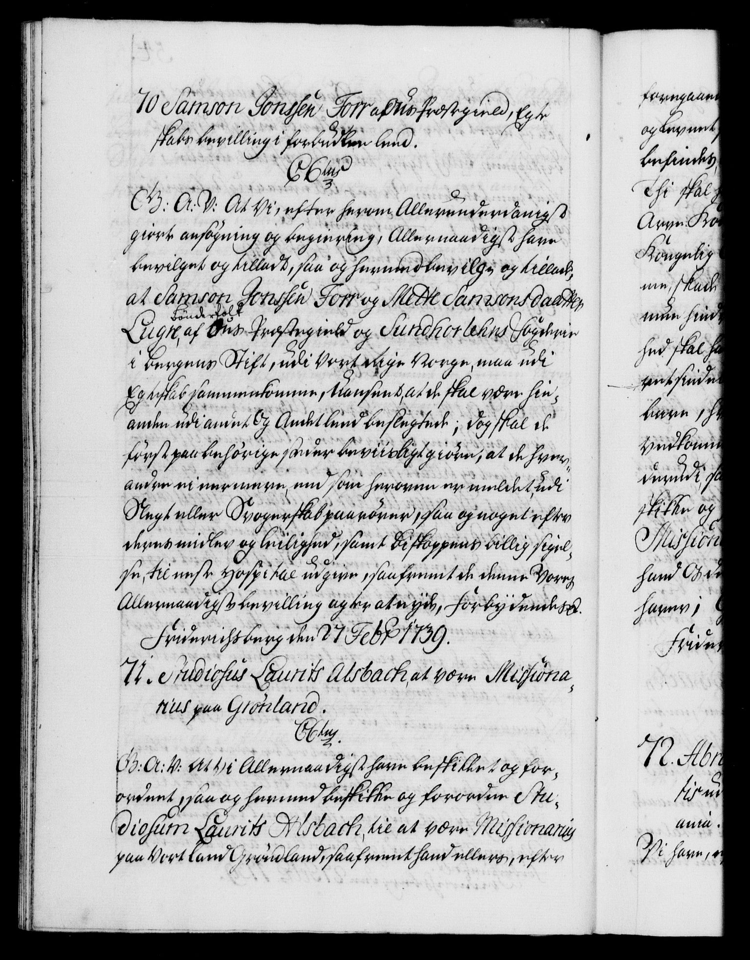 Danske Kanselli 1572-1799, AV/RA-EA-3023/F/Fc/Fca/Fcaa/L0031: Norske registre, 1739-1740, p. 54b