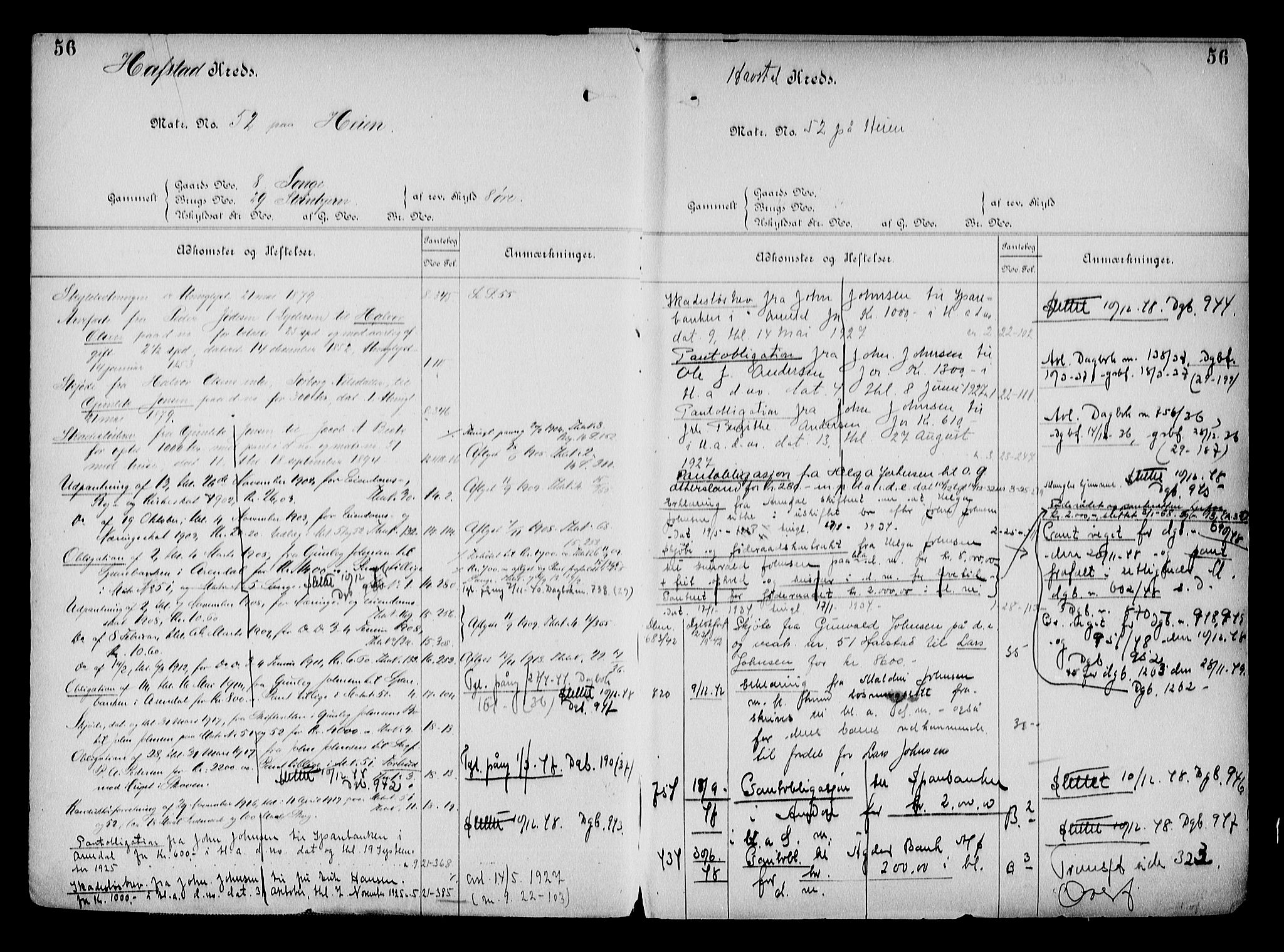 Arendal byfogd, AV/SAK-1222-0001/G/Ga/L0015: Mortgage register no. 13, 1860-1960, p. 56