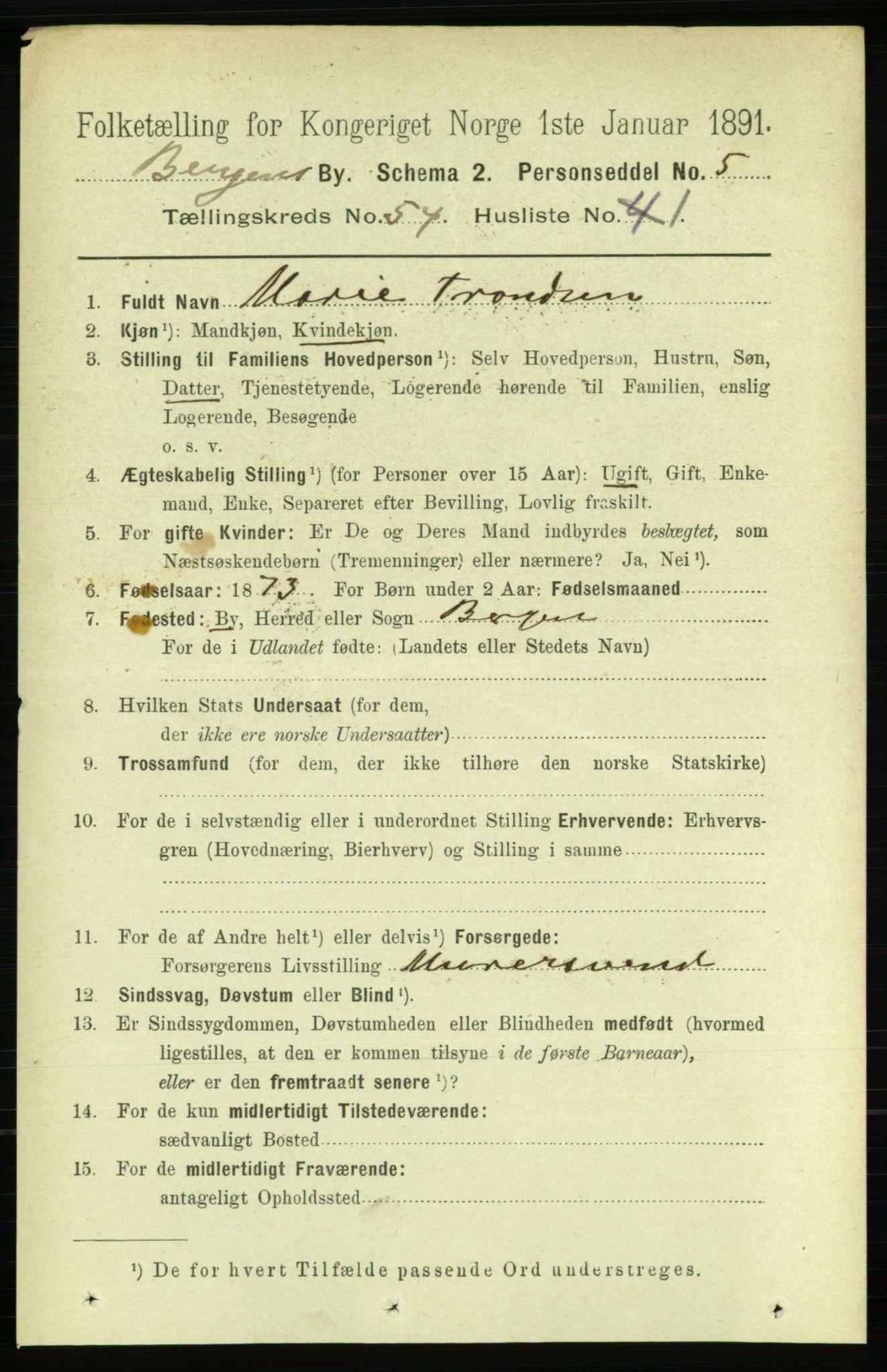 RA, 1891 Census for 1301 Bergen, 1891, p. 62576