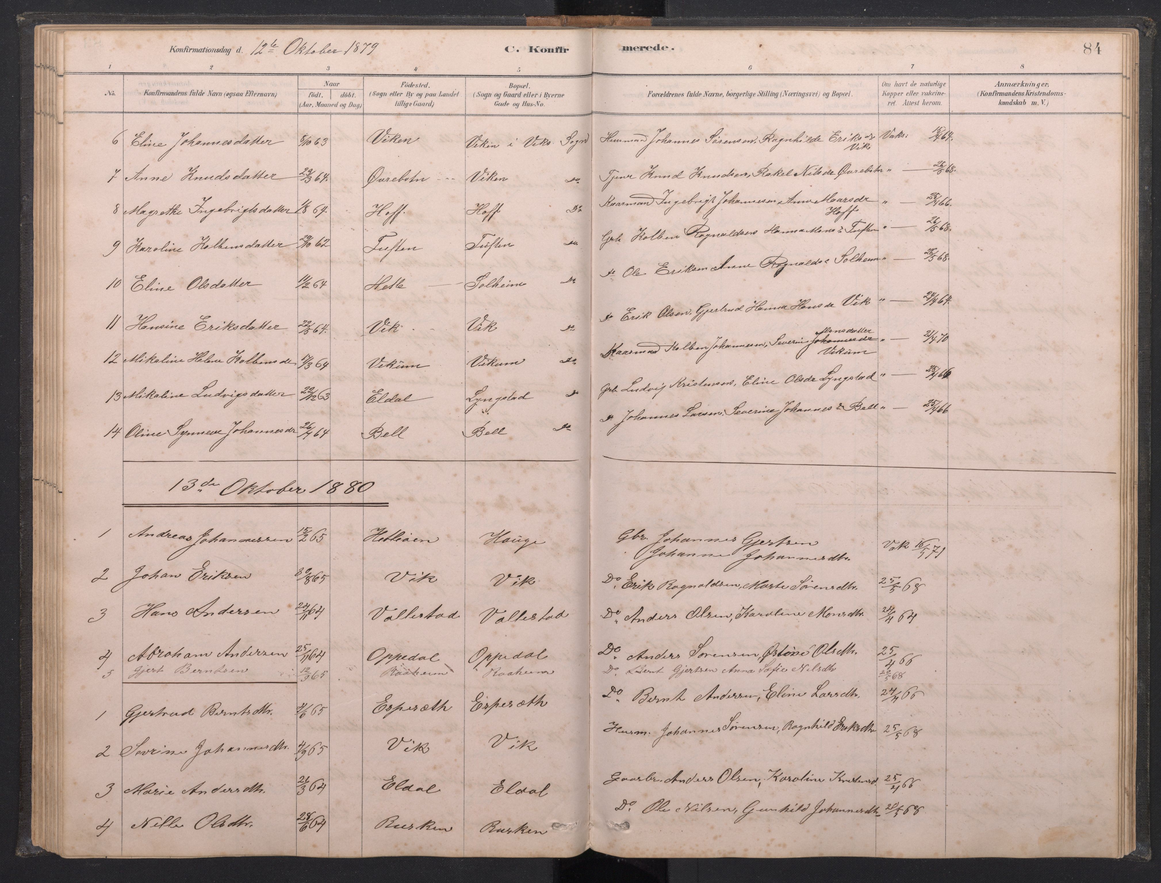Gaular sokneprestembete, SAB/A-80001/H/Hab: Parish register (copy) no. C 3, 1878-1897, p. 83b-84a