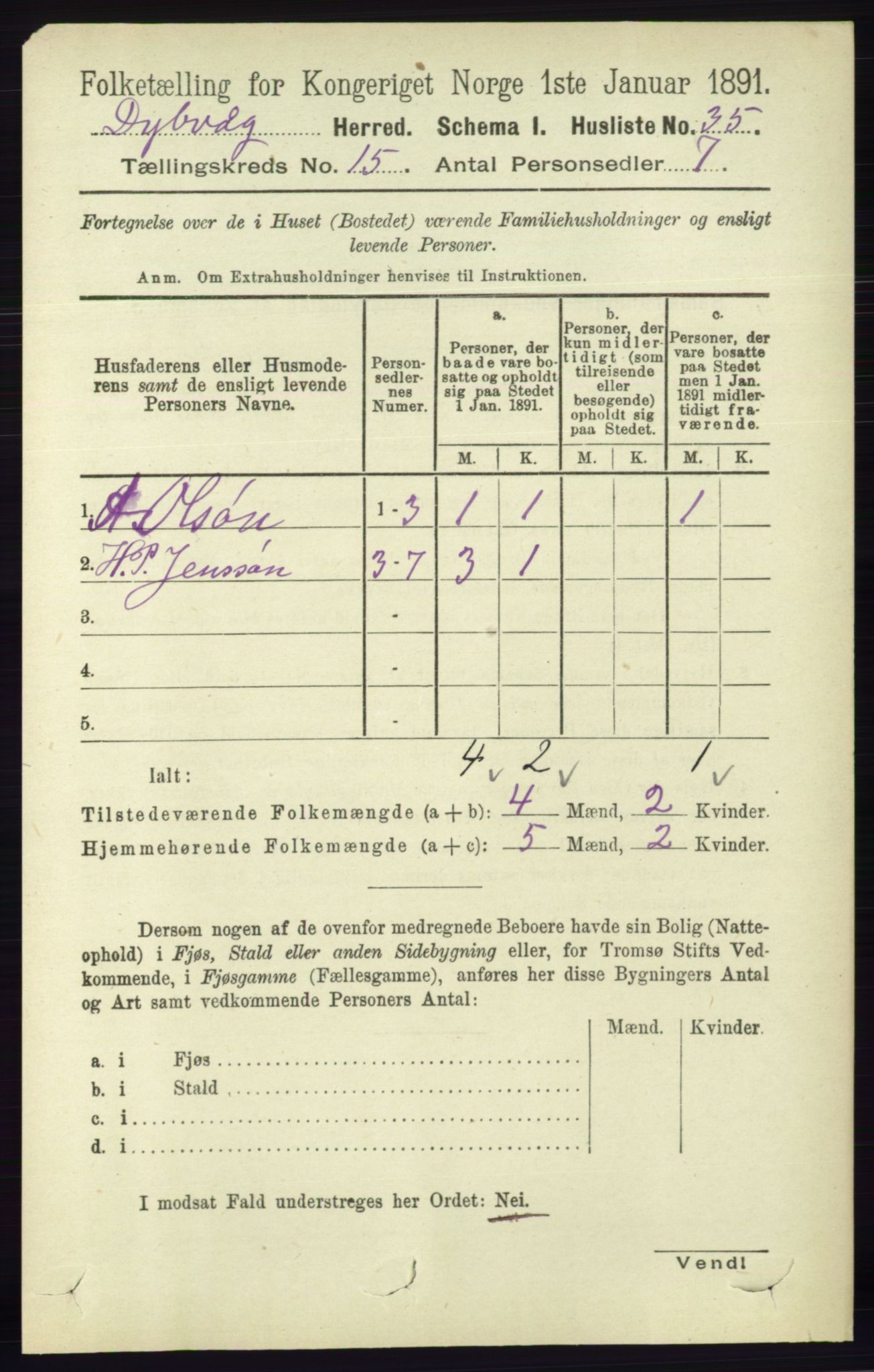 RA, 1891 census for 0915 Dypvåg, 1891, p. 6124