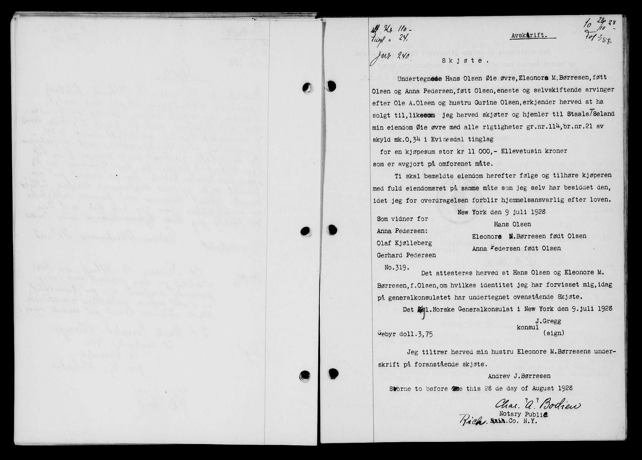 Flekkefjord sorenskriveri, SAK/1221-0001/G/Gb/Gba/L0044: Mortgage book no. 42, 1928-1929, Deed date: 23.10.1928
