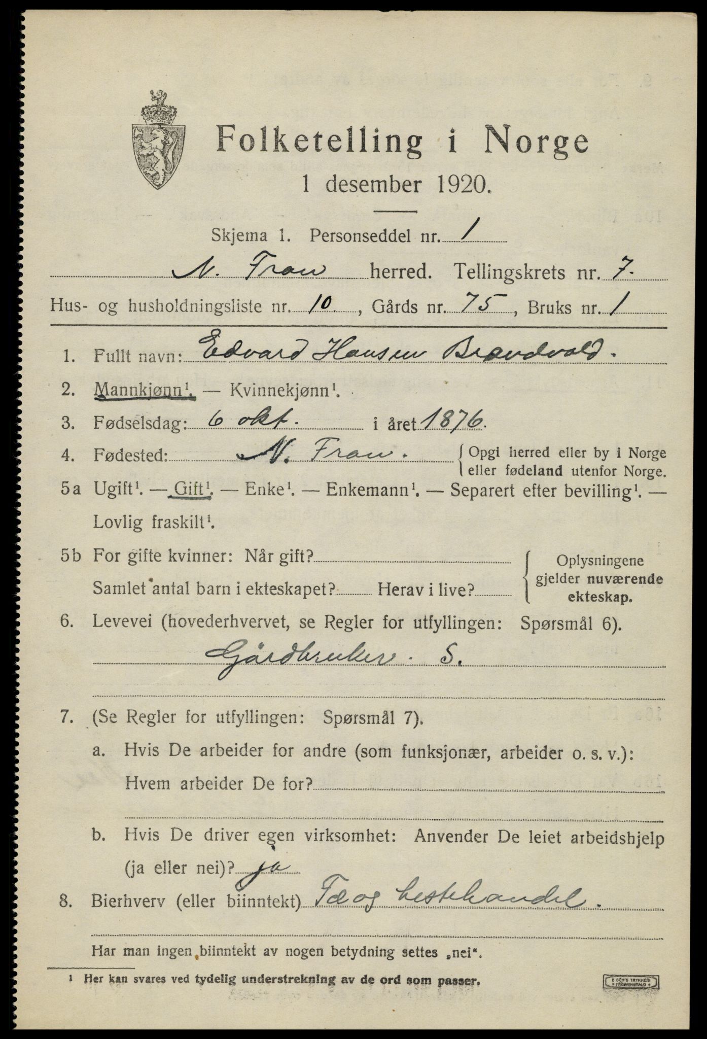 SAH, 1920 census for Nord-Fron, 1920, p. 6064