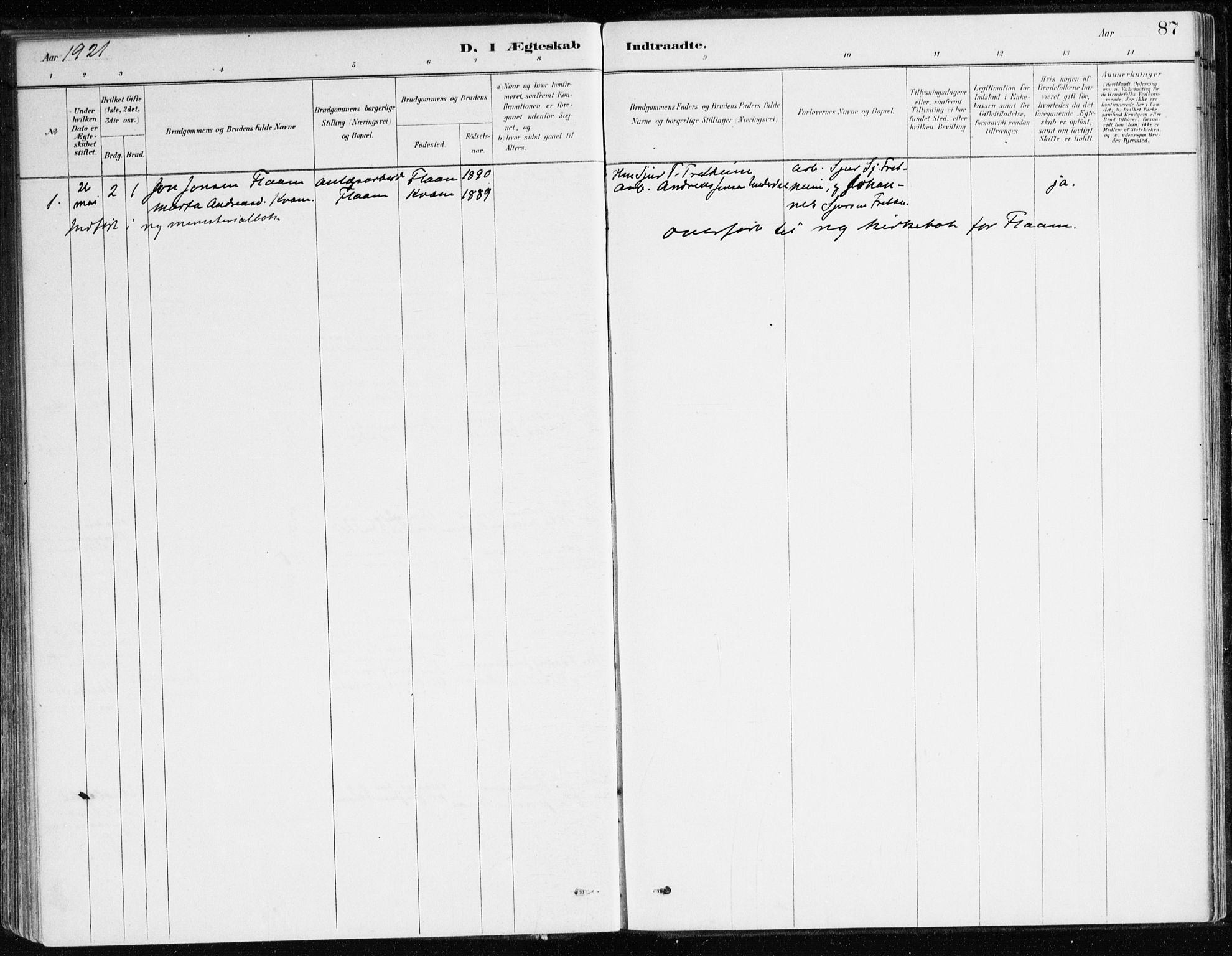 Aurland sokneprestembete, AV/SAB-A-99937/H/Ha/Hac/L0001: Parish register (official) no. C 1, 1880-1921, p. 87