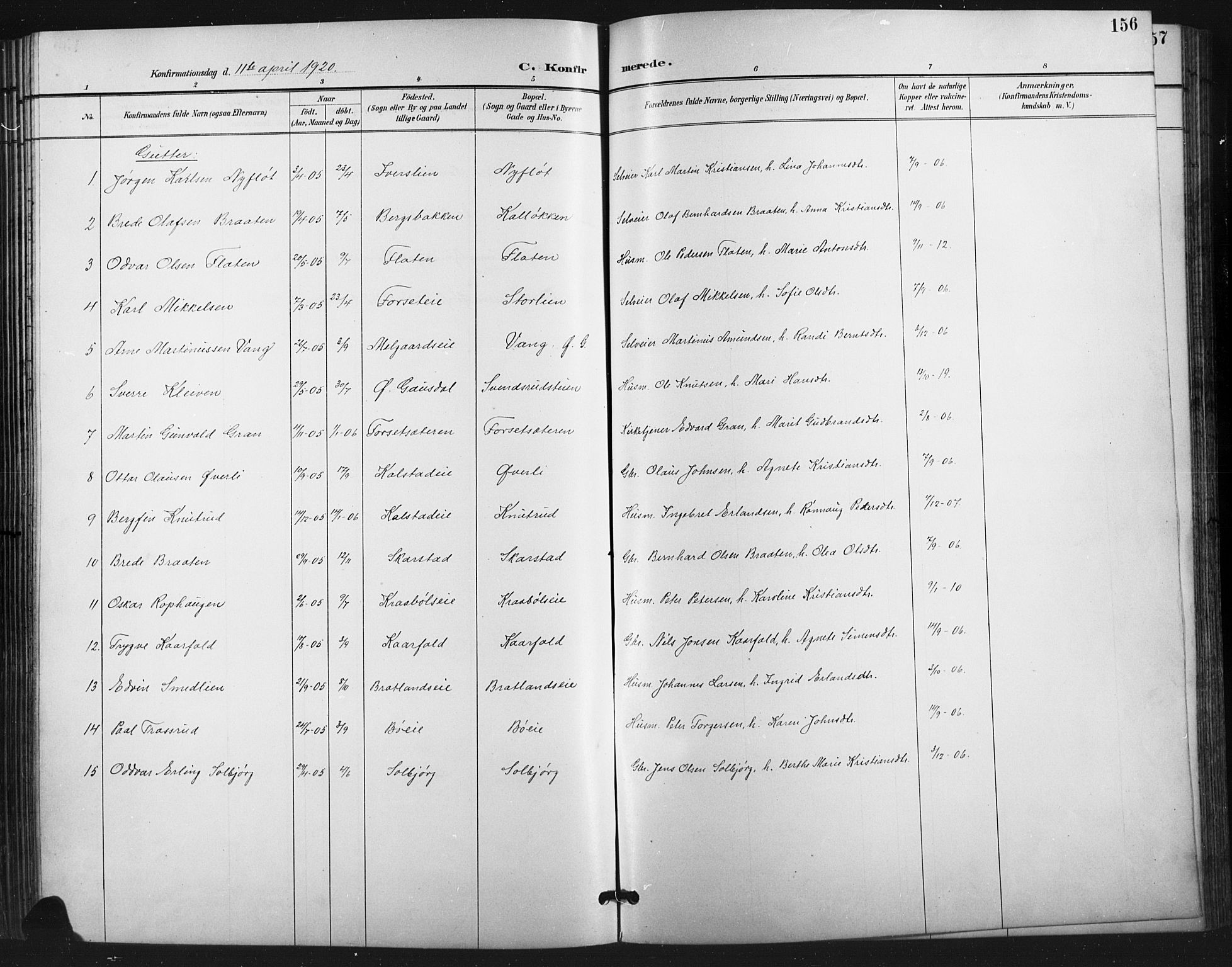 Vestre Gausdal prestekontor, SAH/PREST-094/H/Ha/Hab/L0003: Parish register (copy) no. 3, 1896-1925, p. 156