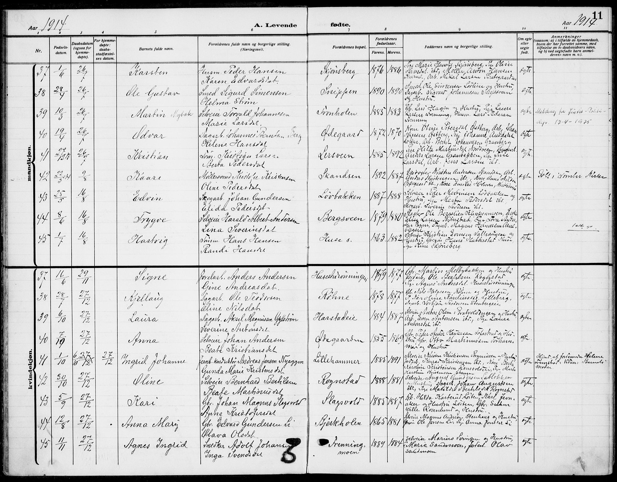 Romedal prestekontor, AV/SAH-PREST-004/K/L0012: Parish register (official) no. 12, 1913-1935, p. 11