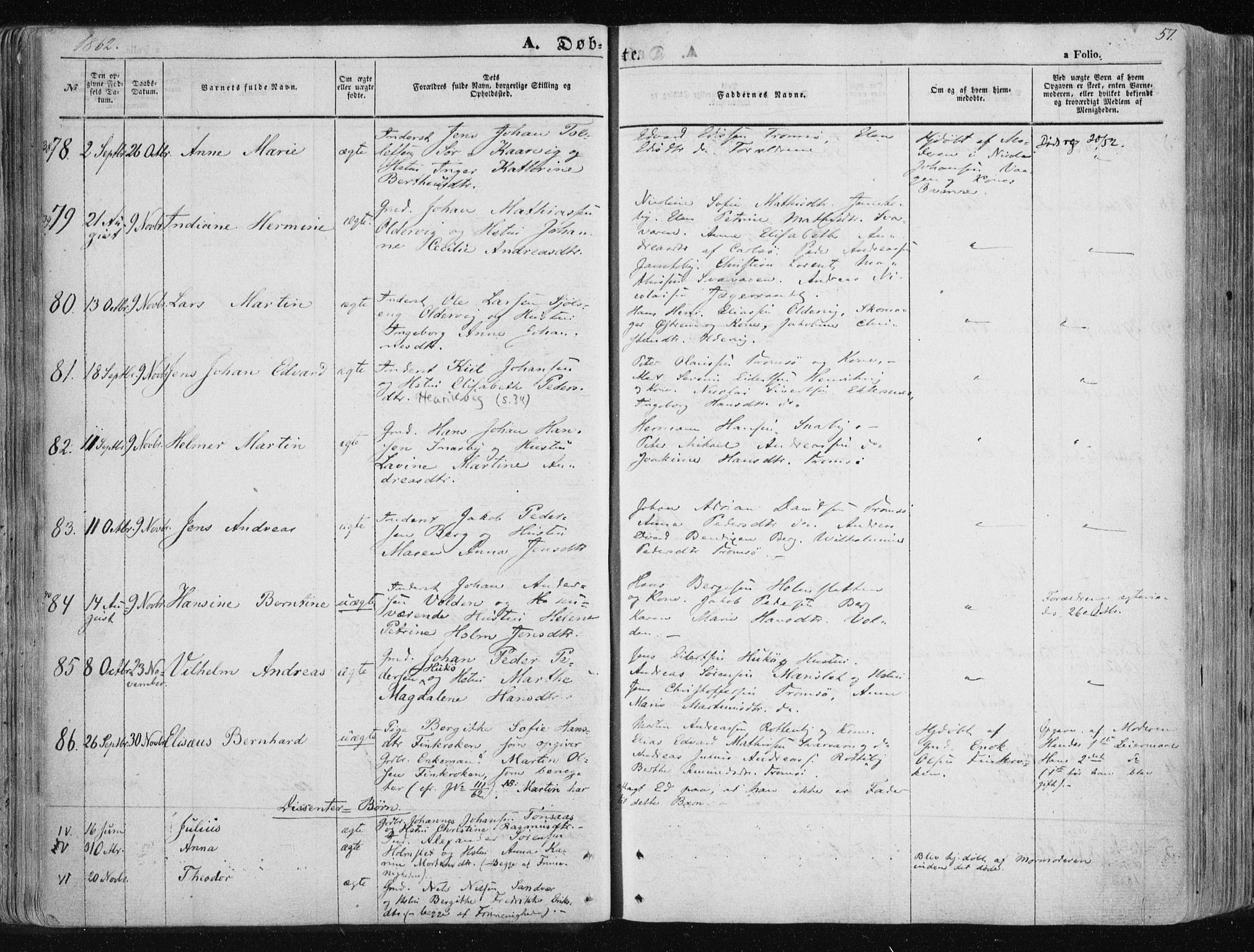 Tromsøysund sokneprestkontor, SATØ/S-1304/G/Ga/L0001kirke: Parish register (official) no. 1, 1856-1867, p. 57