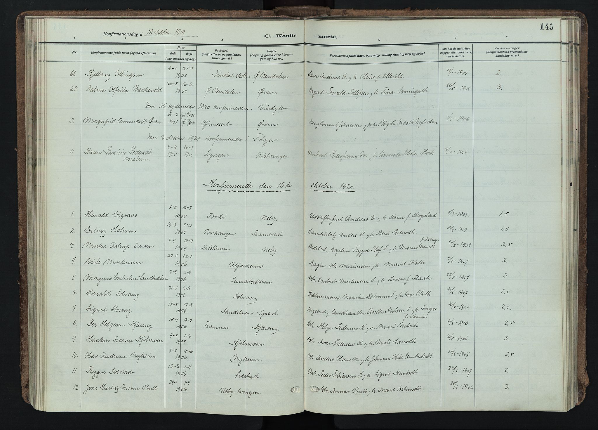 Tynset prestekontor, SAH/PREST-058/H/Ha/Haa/L0026: Parish register (official) no. 26, 1915-1929, p. 145