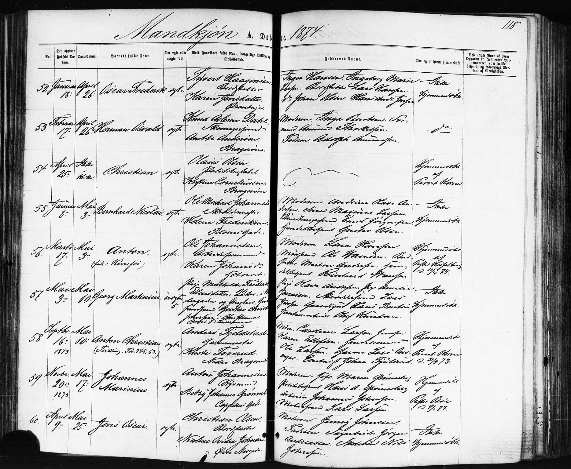 Bragernes kirkebøker, SAKO/A-6/F/Fb/L0004: Parish register (official) no. II 4, 1869-1875, p. 118
