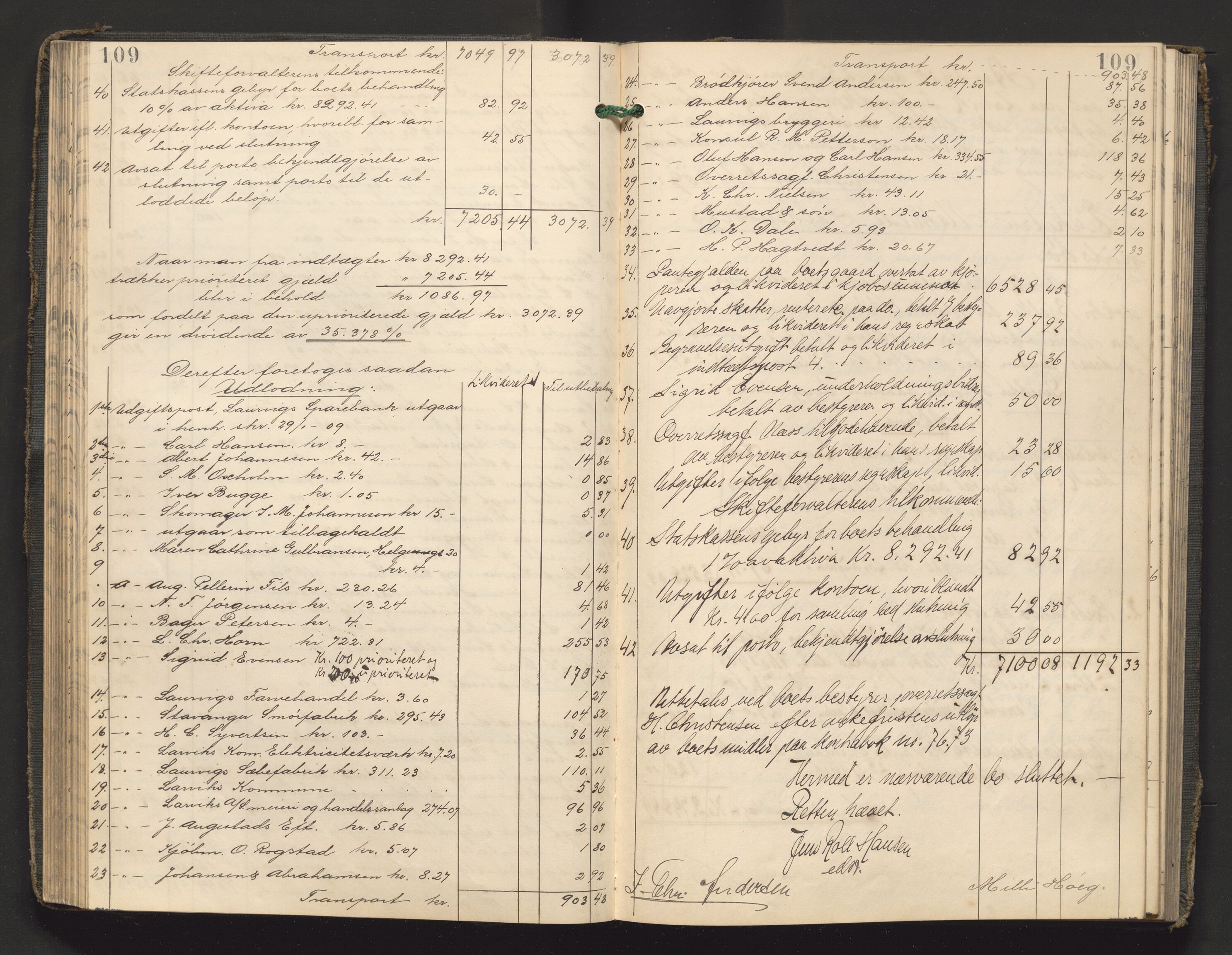 Larvik byfogd, AV/SAKO-A-218/H/Hb/Hbd/L0005: Skifteutlodningsprotokoll, 1906-1915, p. 109