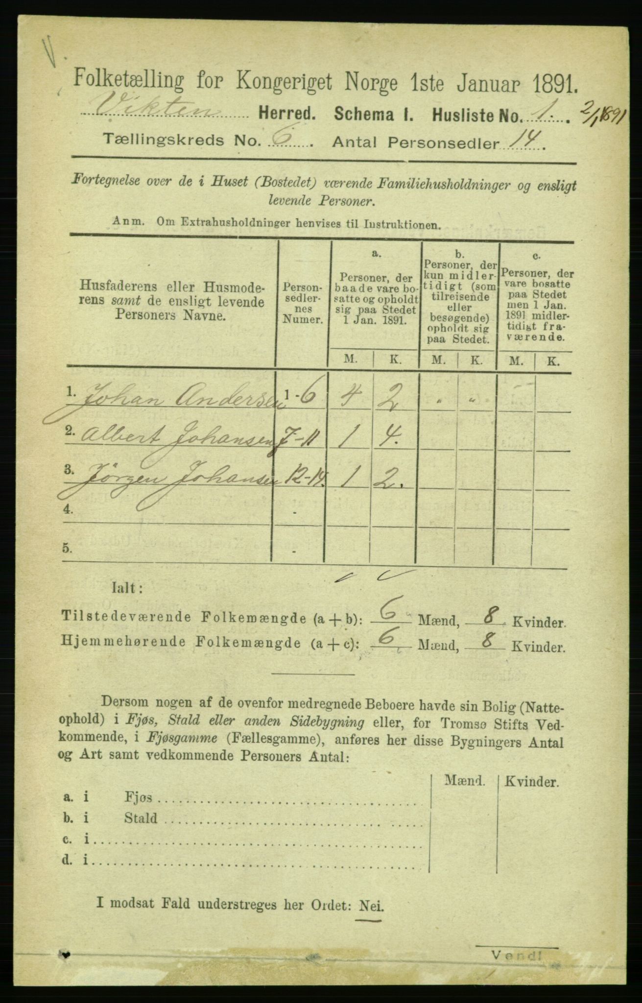 RA, 1891 census for 1750 Vikna, 1891, p. 3149