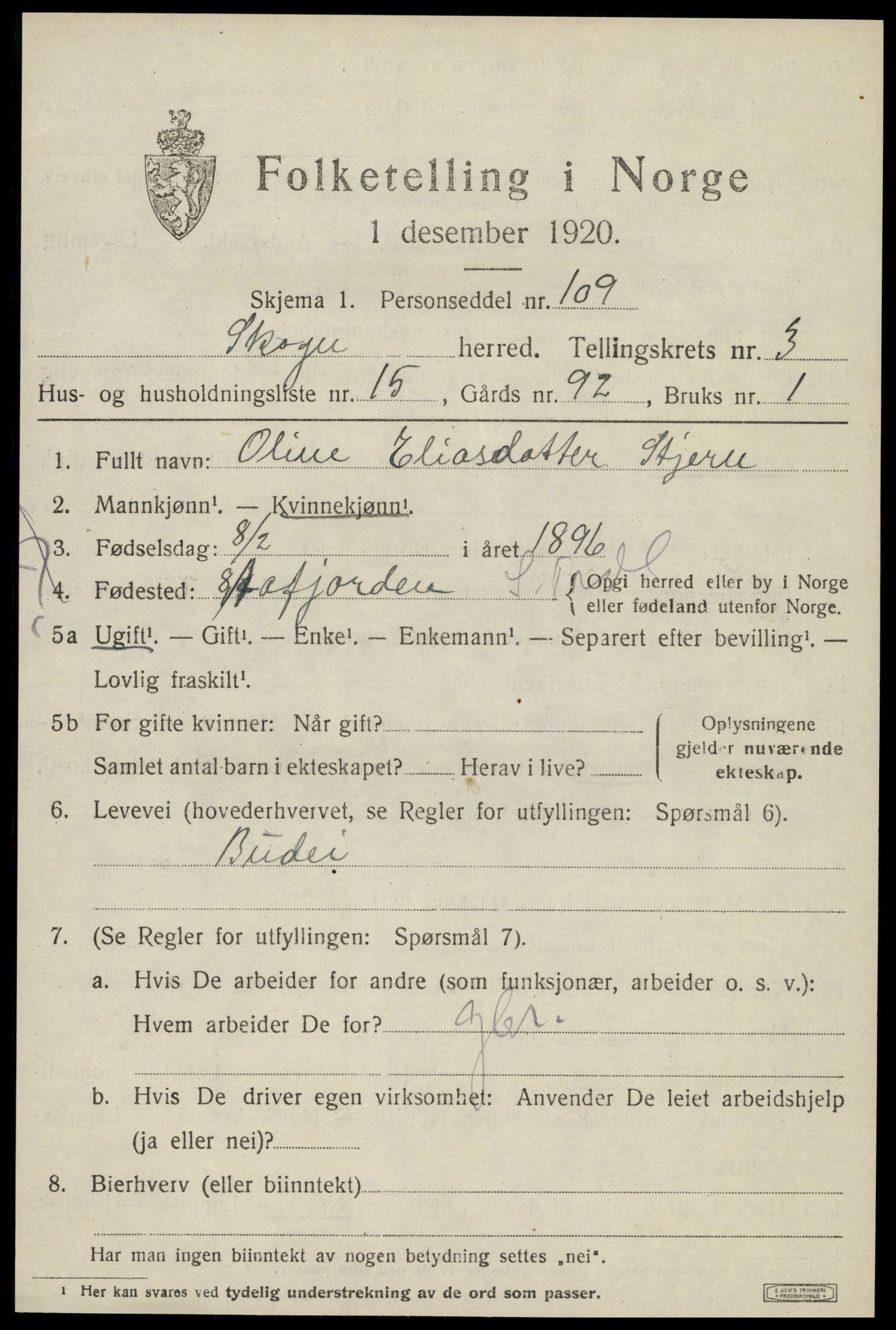 SAT, 1920 census for Skogn, 1920, p. 4811