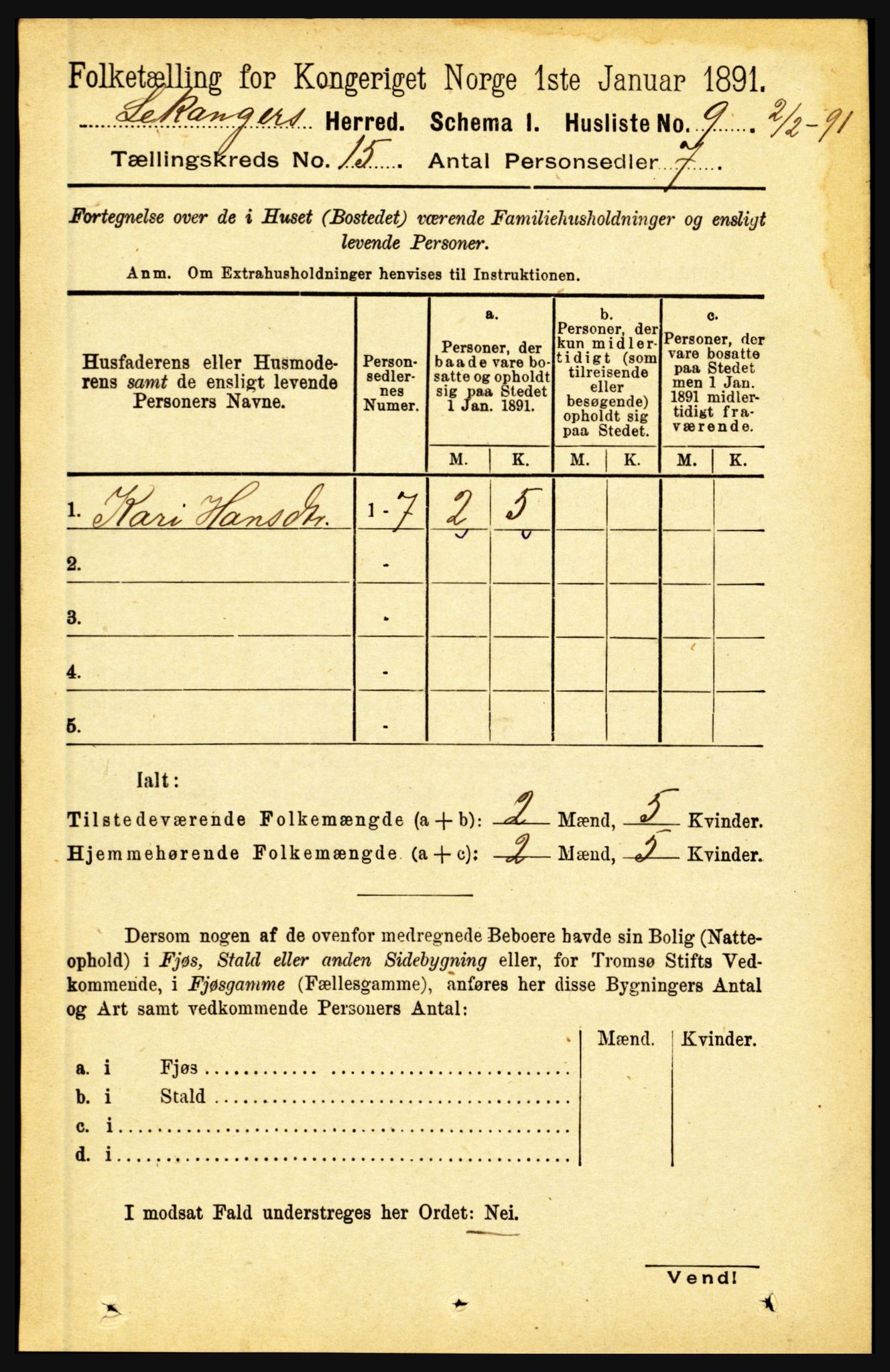 RA, 1891 census for 1419 Leikanger, 1891, p. 2832