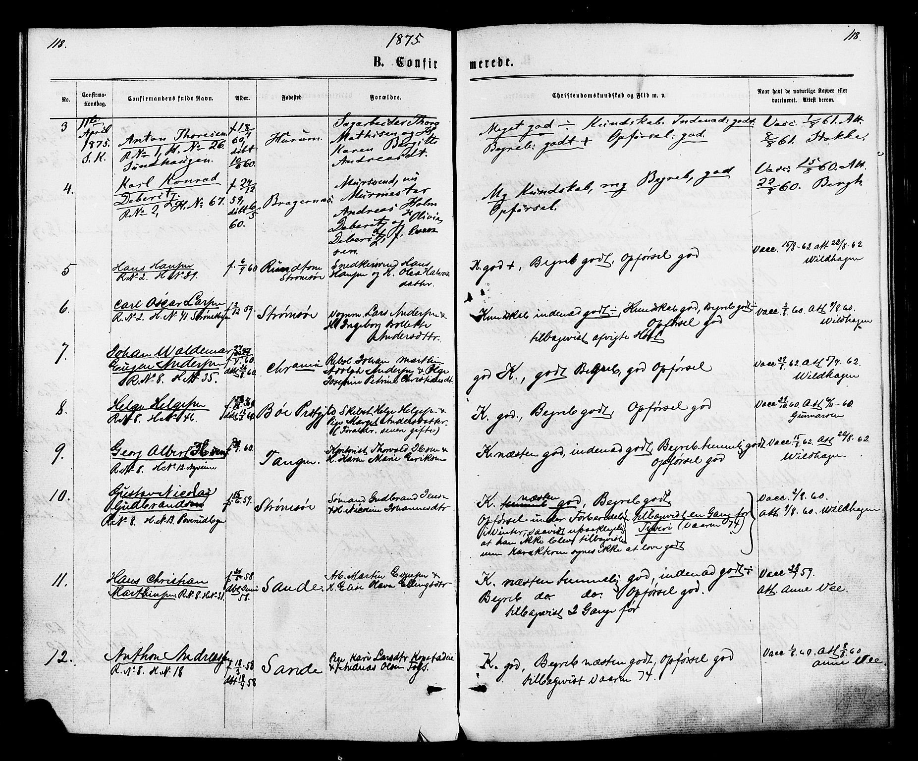 Strømsø kirkebøker, AV/SAKO-A-246/F/Fa/L0020: Parish register (official) no. I 20, 1870-1878, p. 118