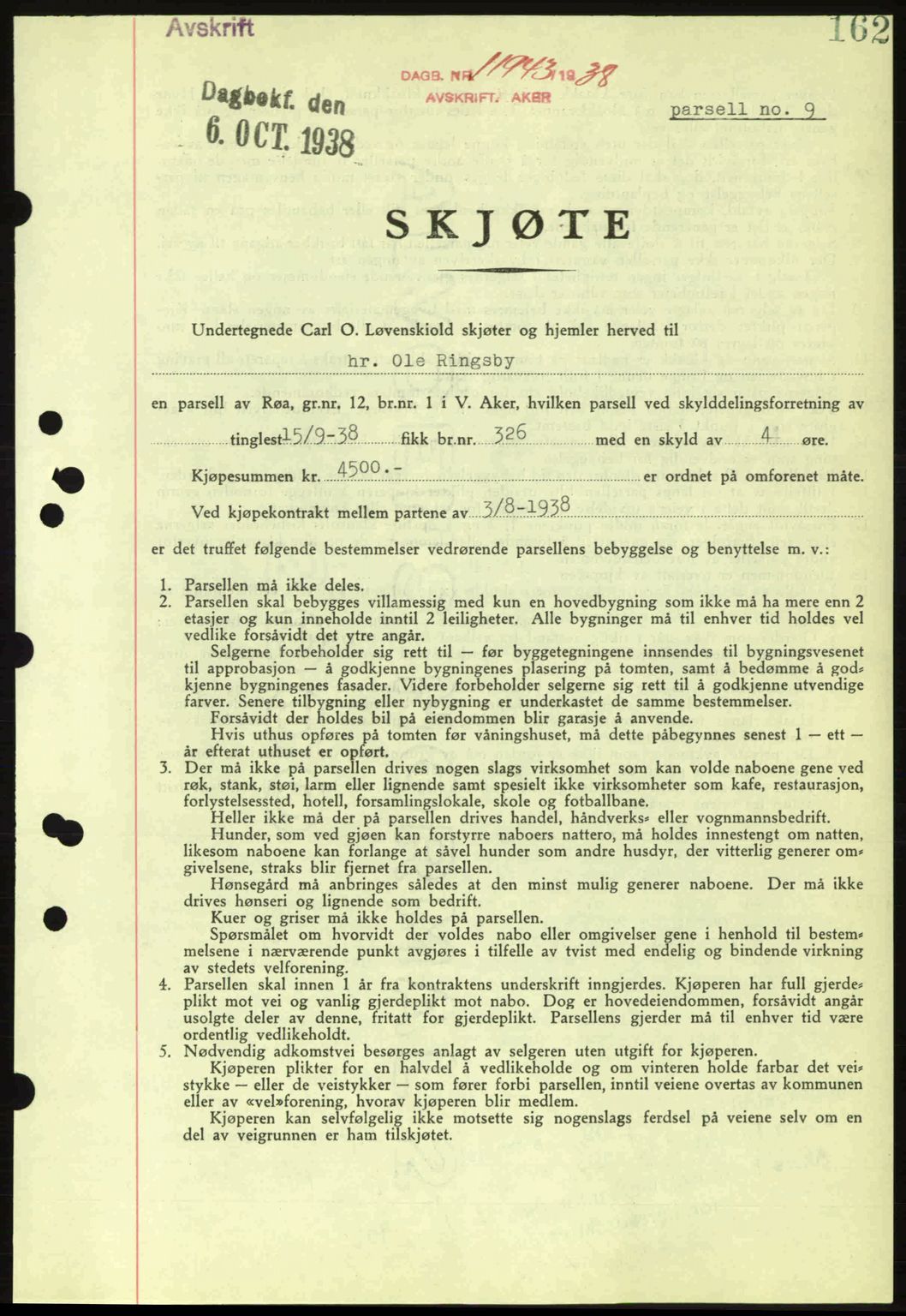 Aker herredsskriveri, SAO/A-10896/G/Gb/Gba/Gbab/L0025: Mortgage book no. A154-155, 1938-1938, Diary no: : 11943/1938