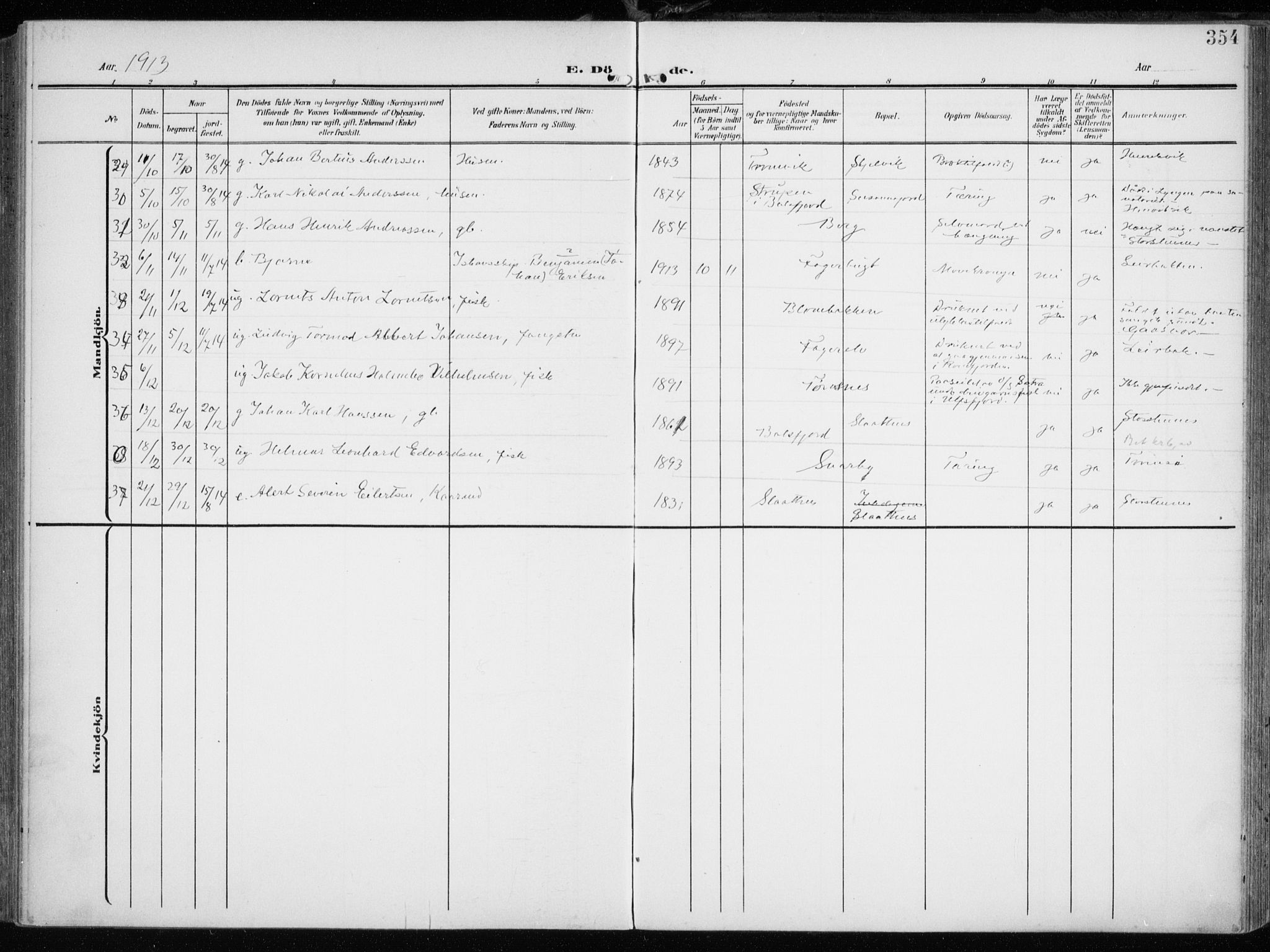 Tromsøysund sokneprestkontor, SATØ/S-1304/G/Ga/L0007kirke: Parish register (official) no. 7, 1907-1914, p. 354