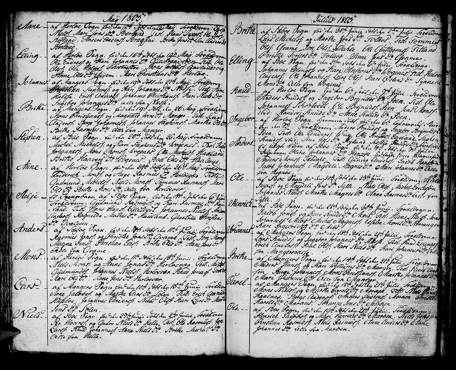 Manger sokneprestembete, AV/SAB-A-76801/H/Haa: Parish register (official) no. A 2, 1792-1815, p. 87