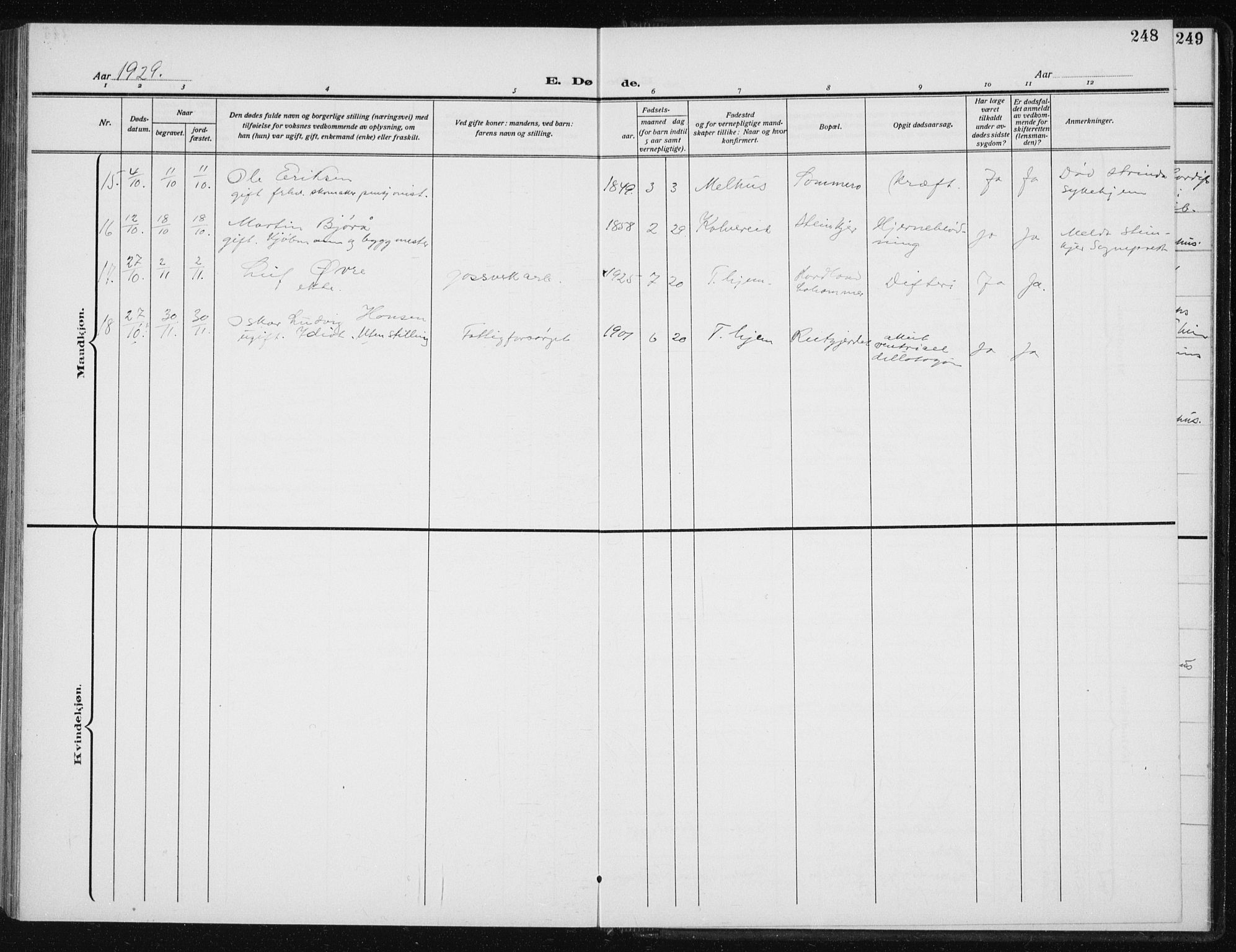 Ministerialprotokoller, klokkerbøker og fødselsregistre - Sør-Trøndelag, AV/SAT-A-1456/606/L0314: Parish register (copy) no. 606C10, 1911-1937, p. 248