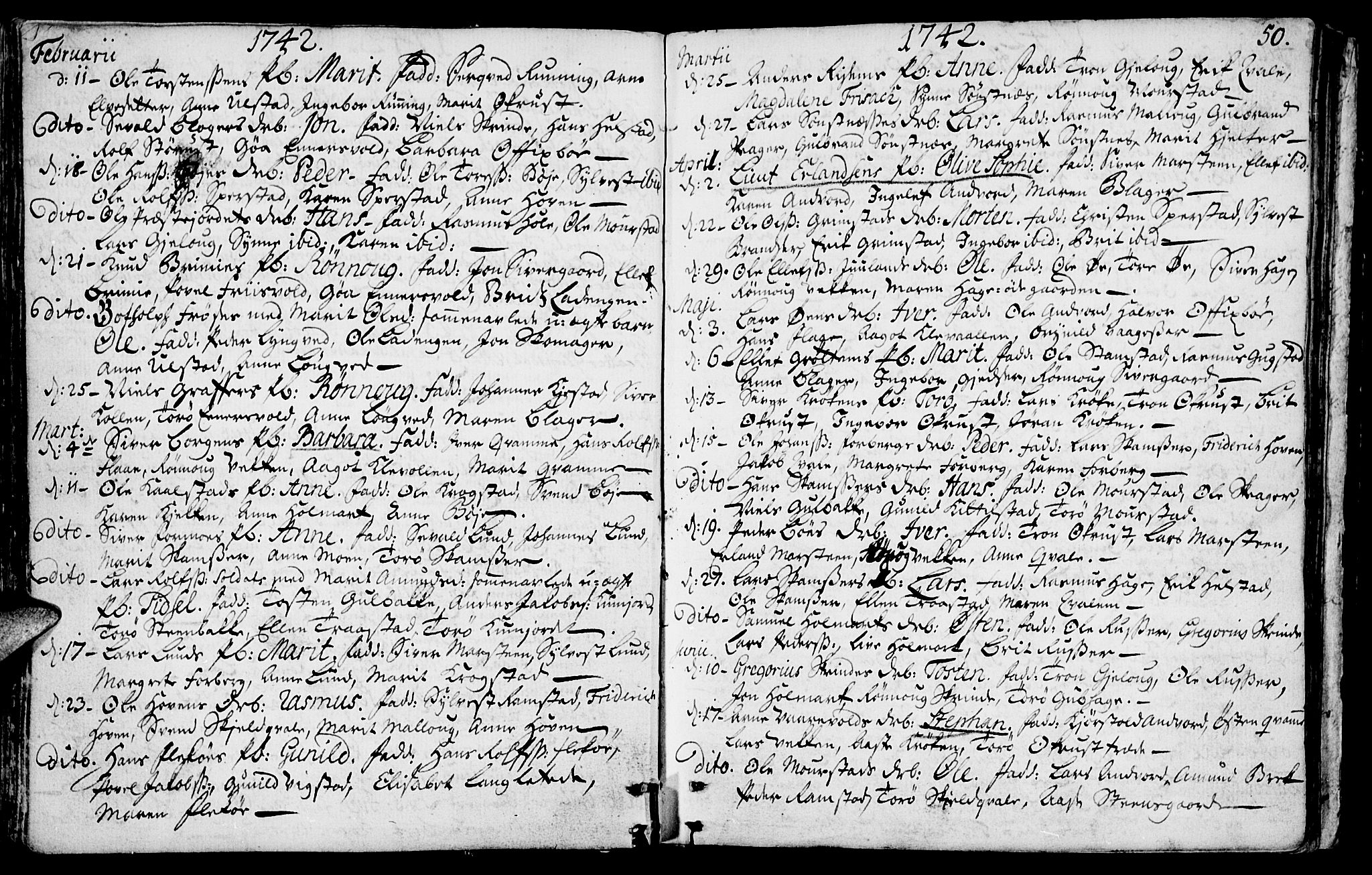 Lom prestekontor, SAH/PREST-070/K/L0001: Parish register (official) no. 1, 1733-1748, p. 50