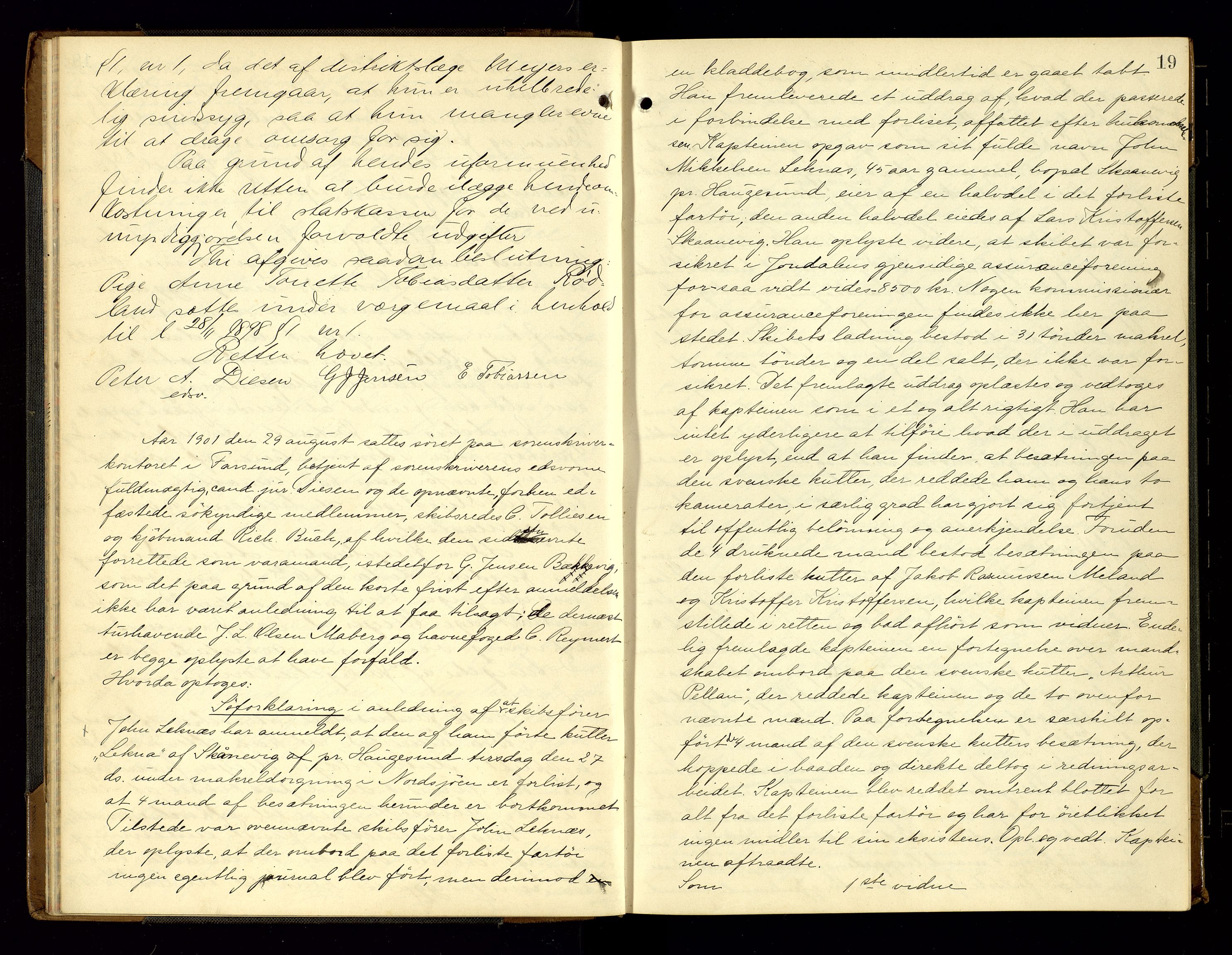Lyngdal sorenskriveri, AV/SAK-1221-0004/F/Fb/L0093: Ekstrarettsprotokoll nr. 29, 1901-1904, p. 19