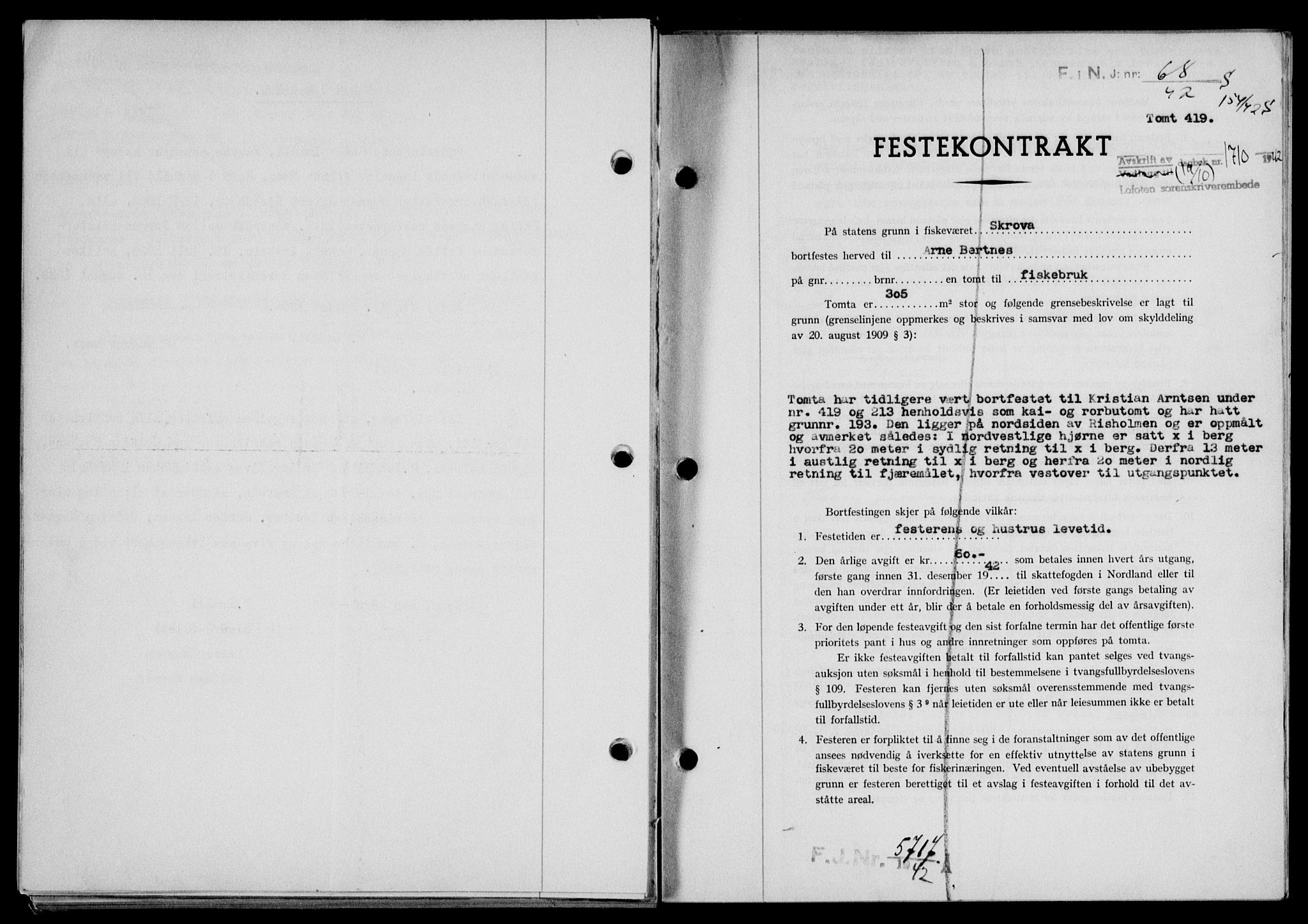 Lofoten sorenskriveri, SAT/A-0017/1/2/2C/L0010a: Mortgage book no. 10a, 1942-1943, Diary no: : 1710/1942