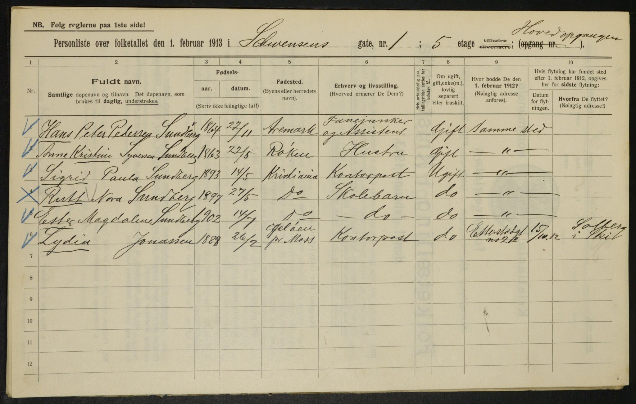 OBA, Municipal Census 1913 for Kristiania, 1913, p. 92660