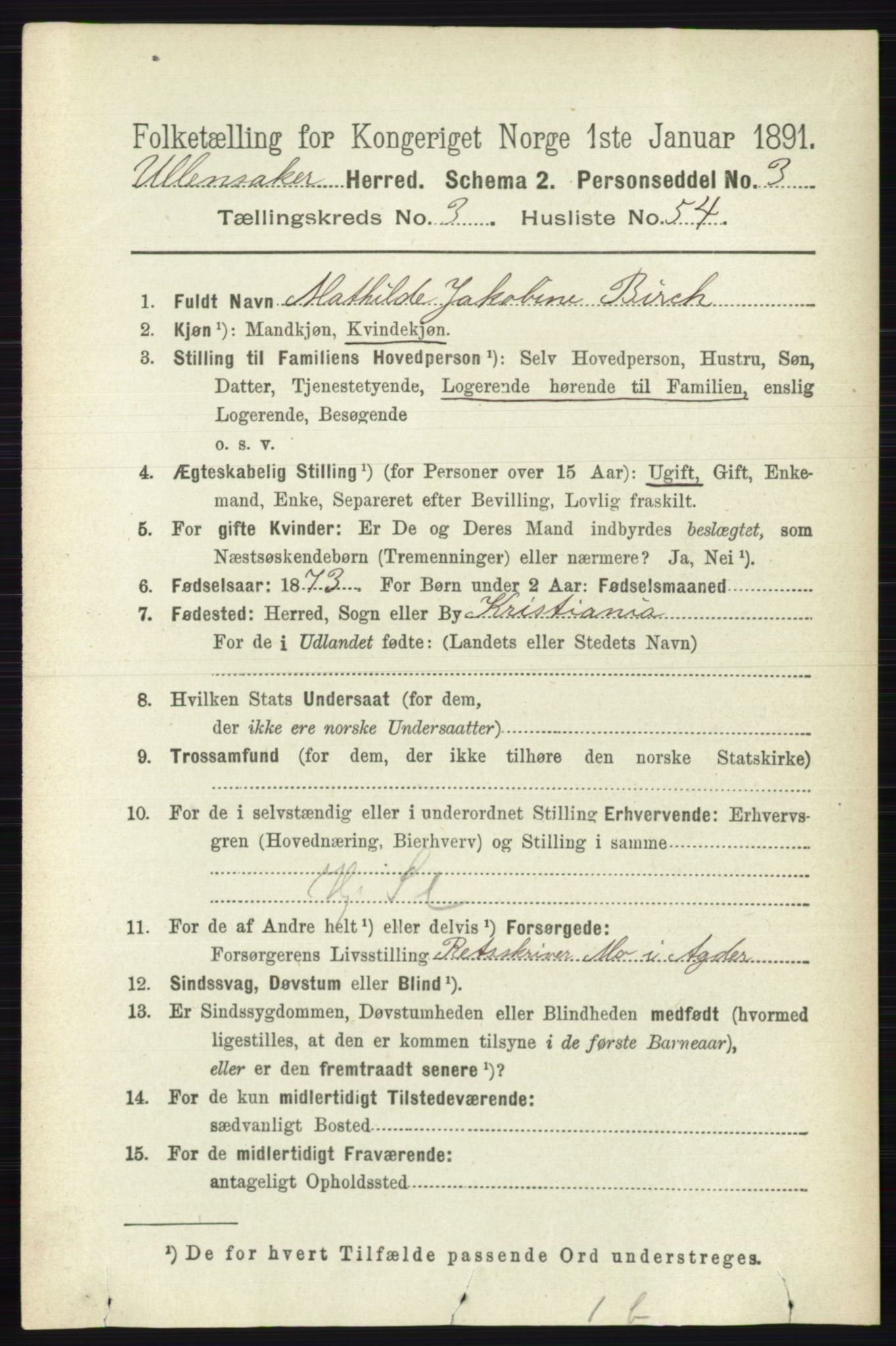 RA, 1891 census for 0235 Ullensaker, 1891, p. 1421