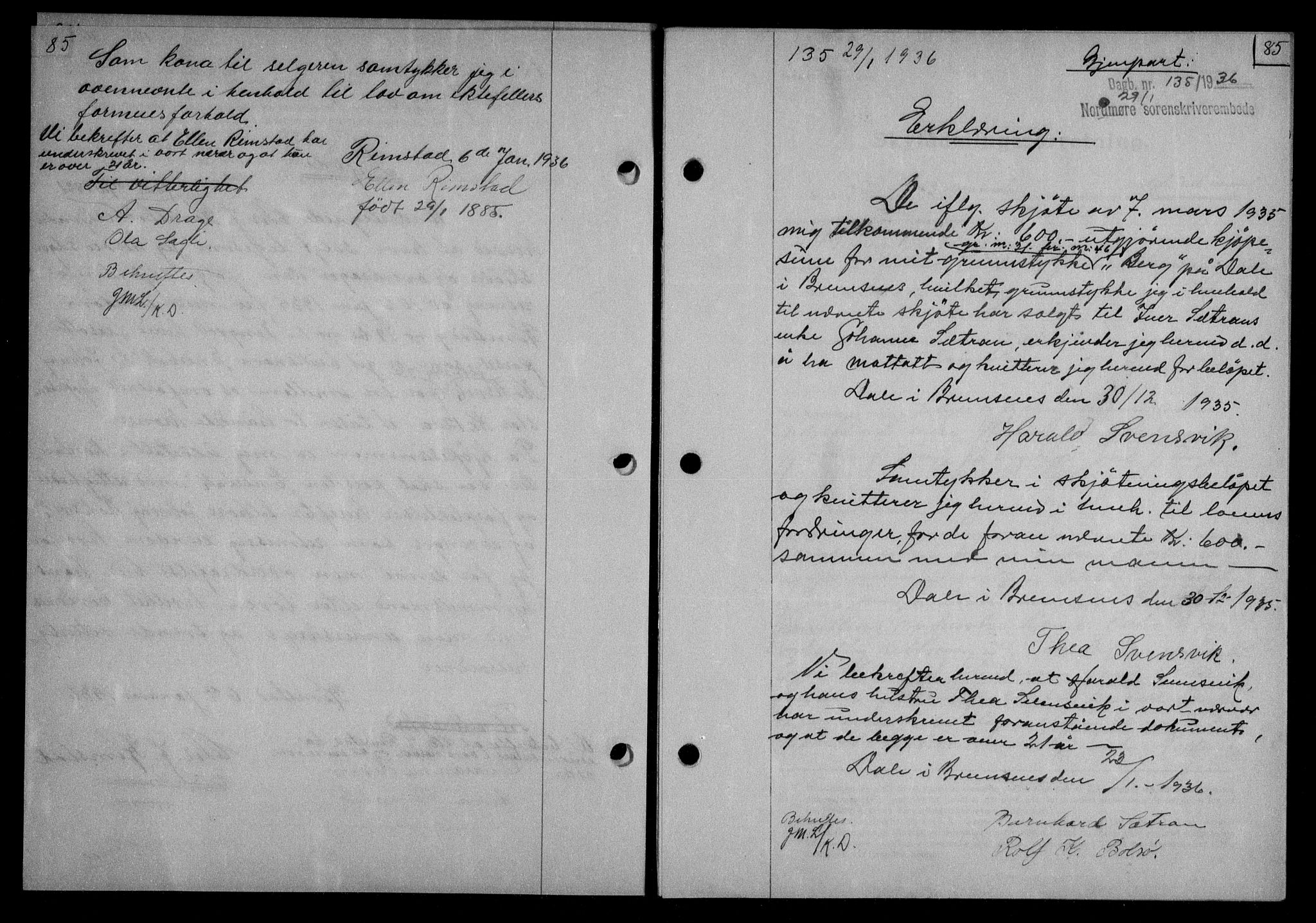 Nordmøre sorenskriveri, AV/SAT-A-4132/1/2/2Ca/L0087: Mortgage book no. 77, 1935-1936, Deed date: 29.01.1936