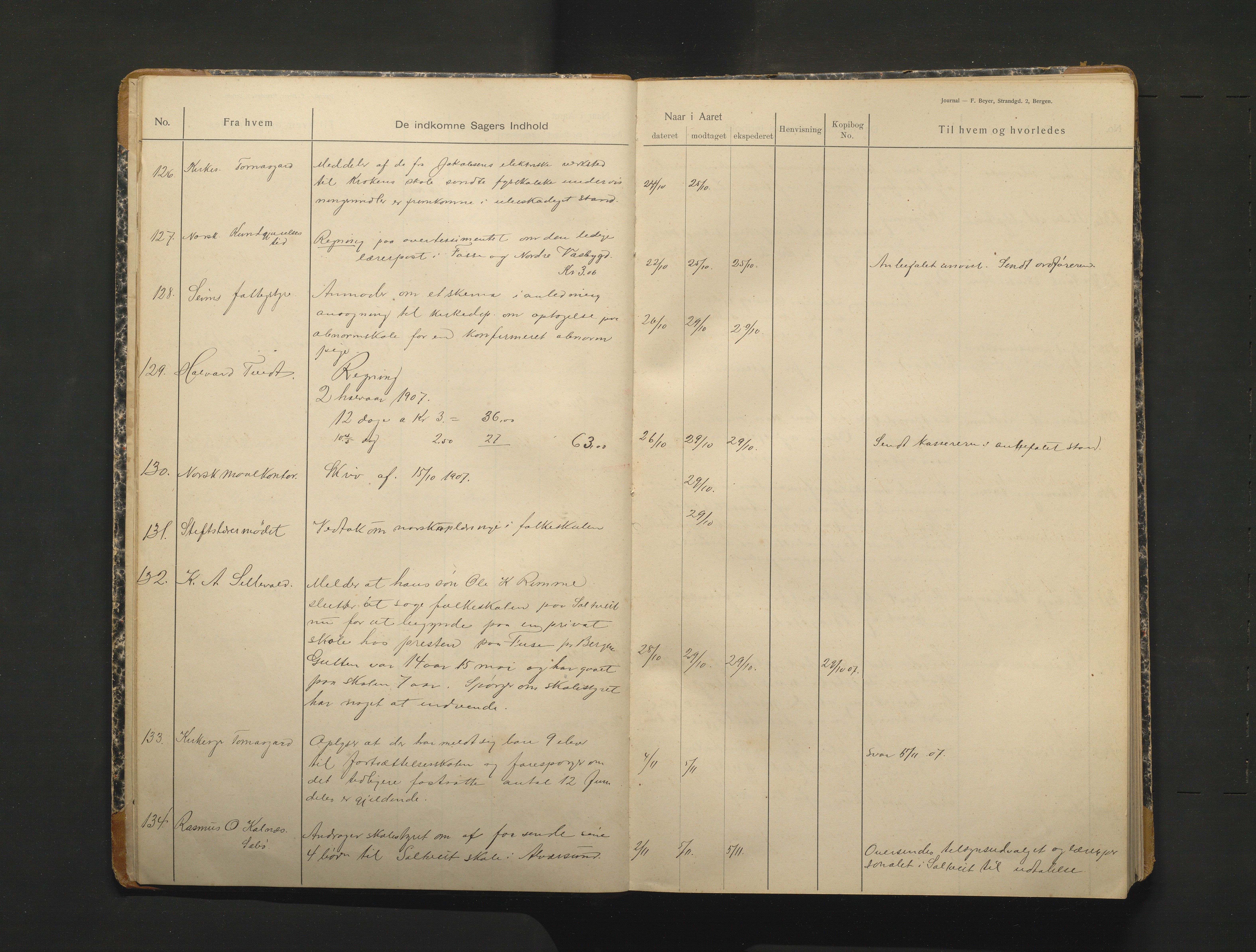 Alversund kommune. Skulestyret, IKAH/1257-211/C/Ca/L0002: Brevjournal for Alversund skulestyre, 1907-1913