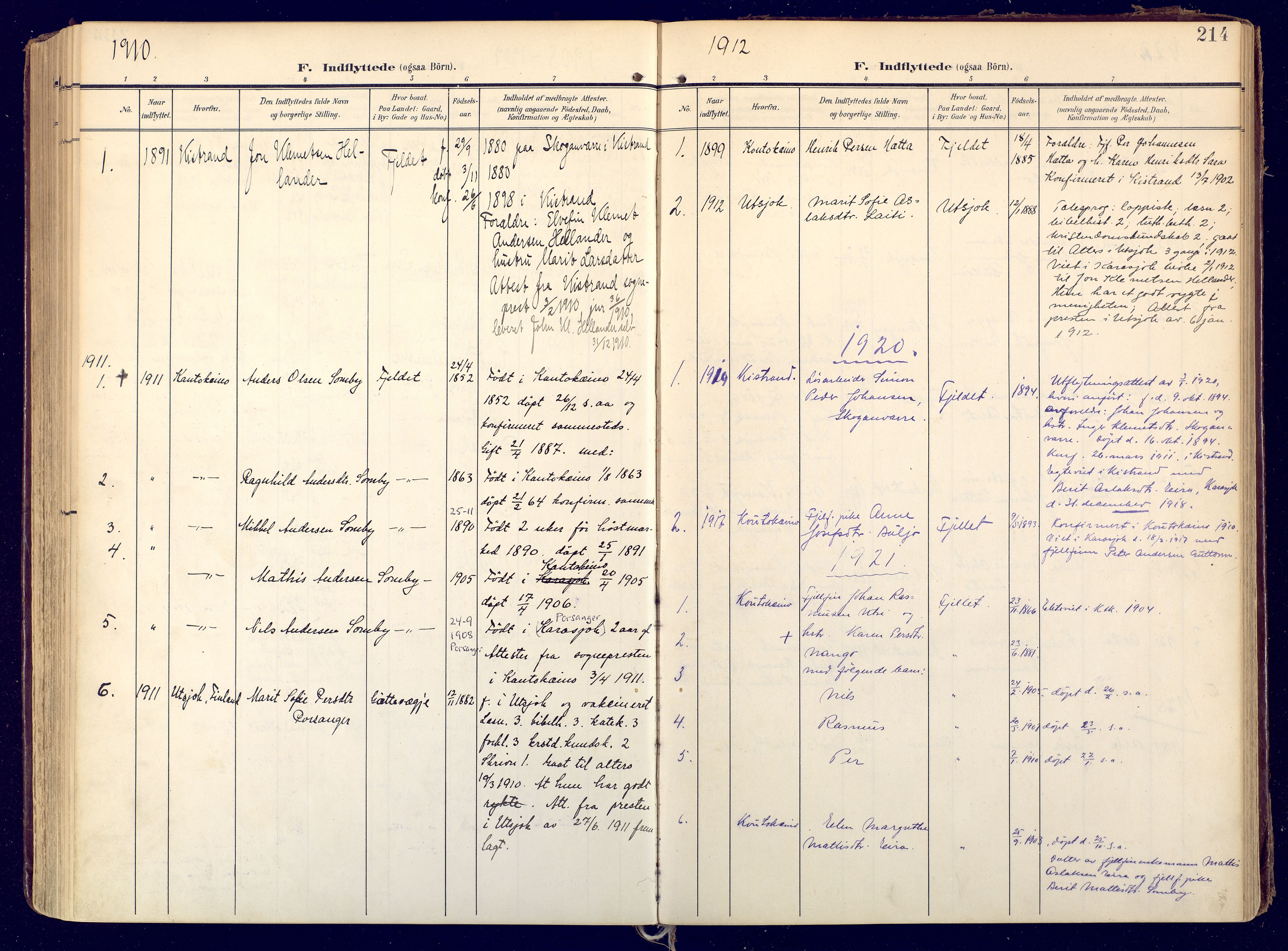 Karasjok sokneprestkontor, AV/SATØ-S-1352/H/Ha: Parish register (official) no. 3, 1907-1926, p. 214