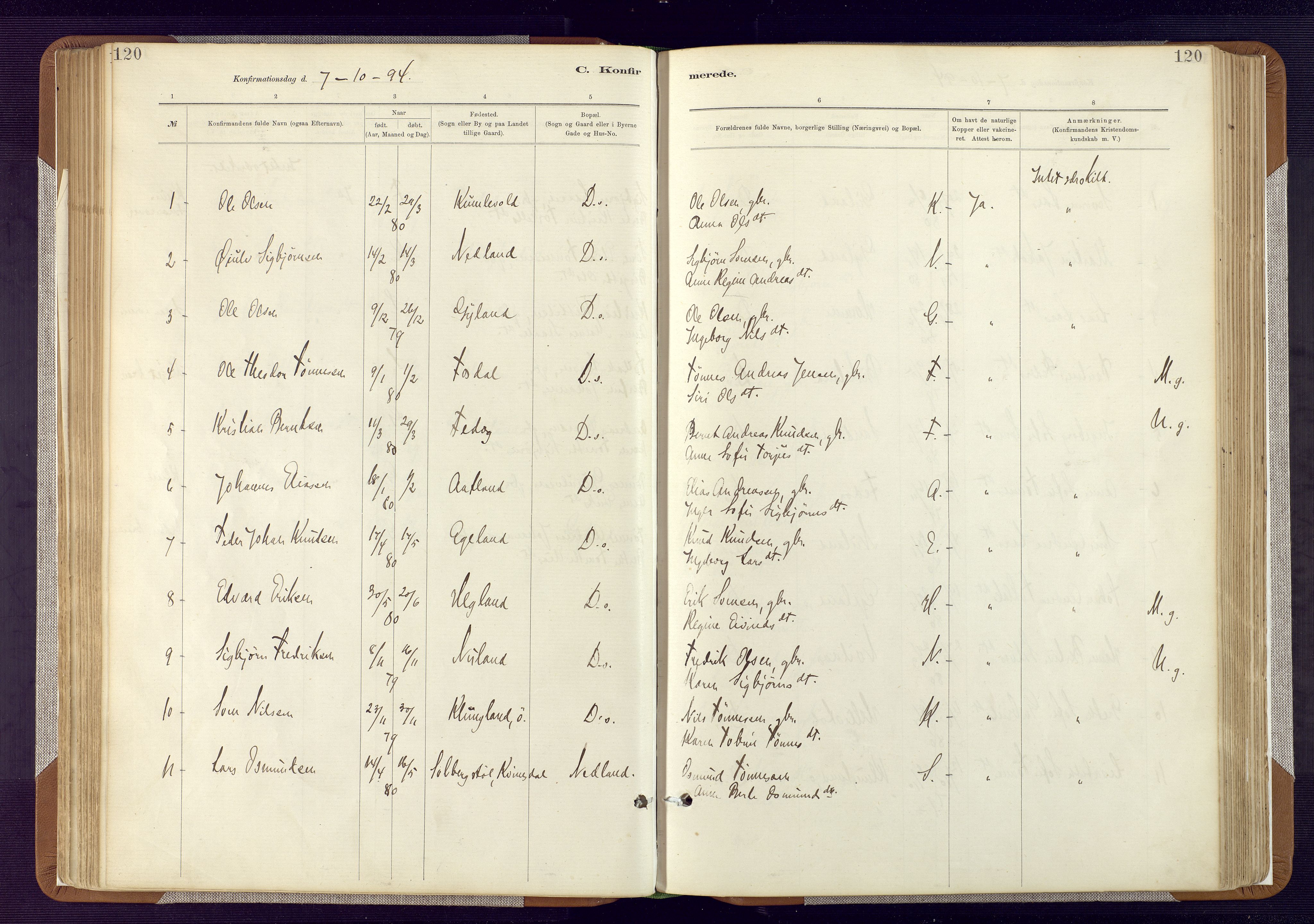 Bakke sokneprestkontor, SAK/1111-0002/F/Fa/Fab/L0003: Parish register (official) no. A 3, 1884-1921, p. 120
