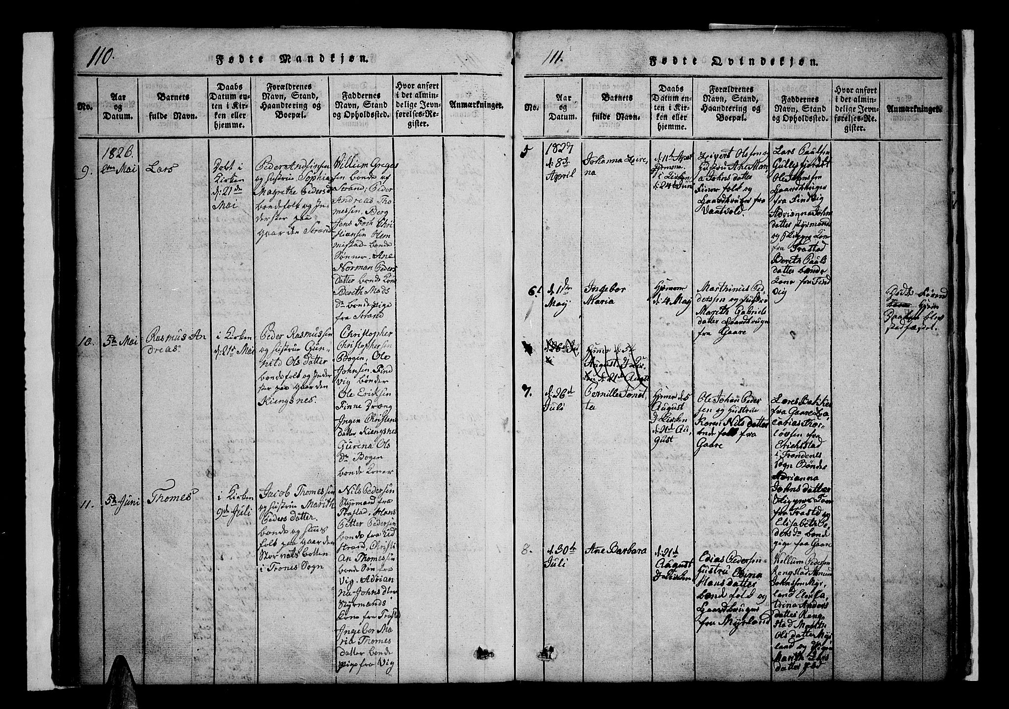 Kvæfjord sokneprestkontor, AV/SATØ-S-1323/G/Ga/Gaa/L0002kirke: Parish register (official) no. 2, 1821-1830, p. 110-111