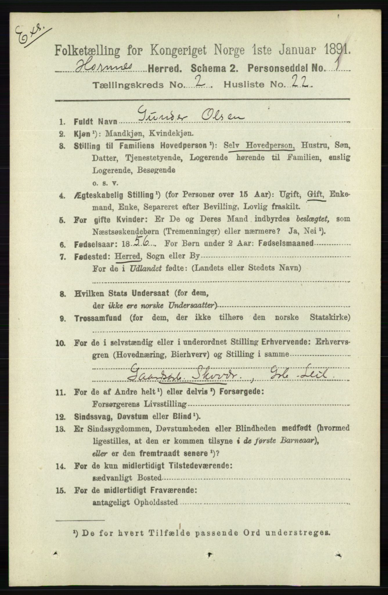 RA, Census 1891 for Nedenes amt: Gjenparter av personsedler for beslektede ektefeller, menn, 1891, p. 966