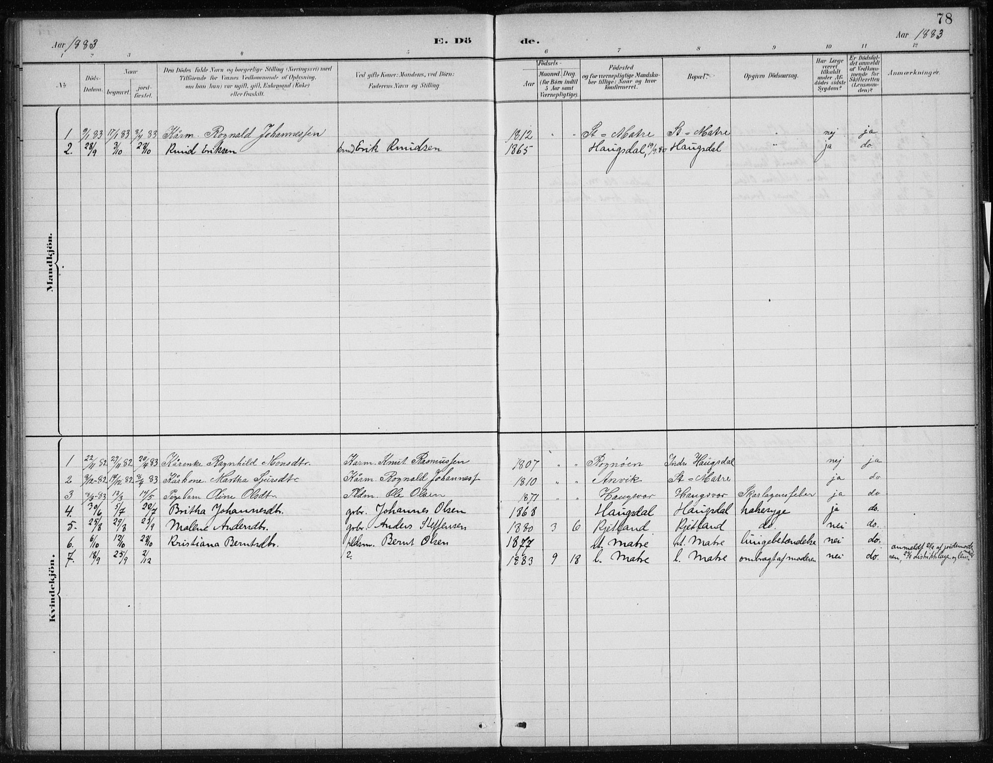 Masfjorden Sokneprestembete, AV/SAB-A-77001: Parish register (official) no. C  1, 1882-1896, p. 78