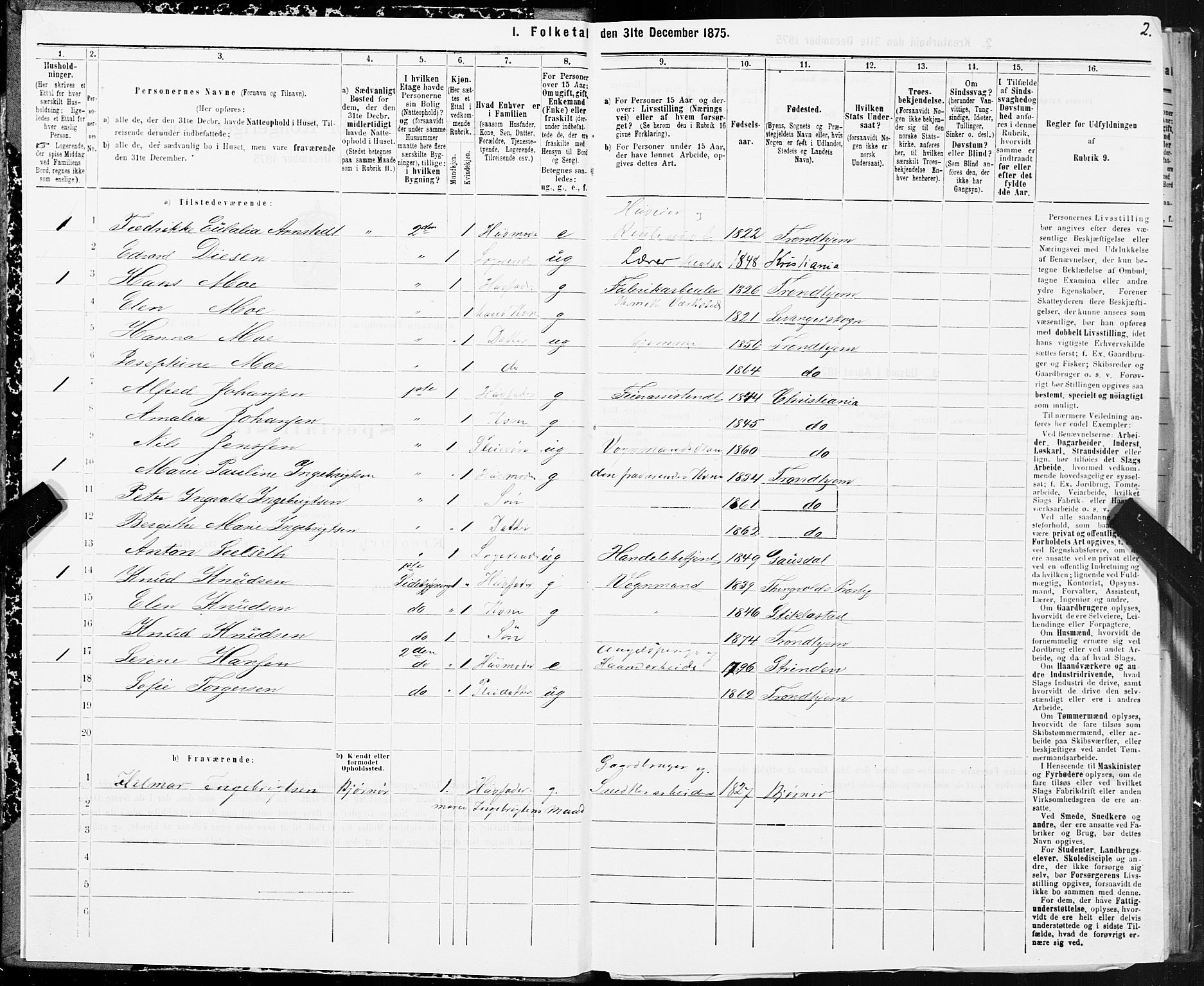 SAT, 1875 census for 1601 Trondheim, 1875, p. 4002