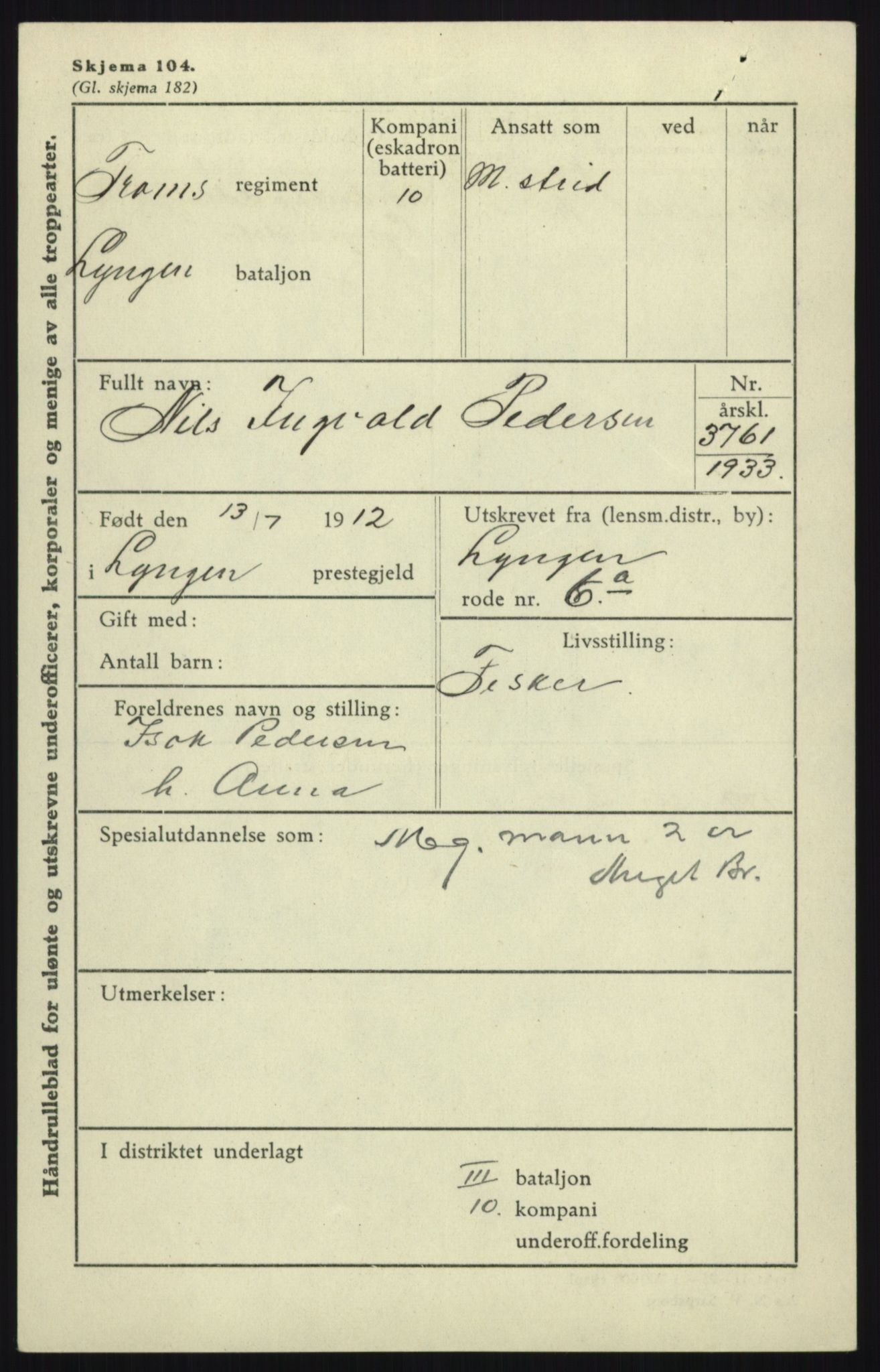 Forsvaret, Troms infanteriregiment nr. 16, AV/RA-RAFA-3146/P/Pa/L0017: Rulleblad for regimentets menige mannskaper, årsklasse 1933, 1933, p. 1031