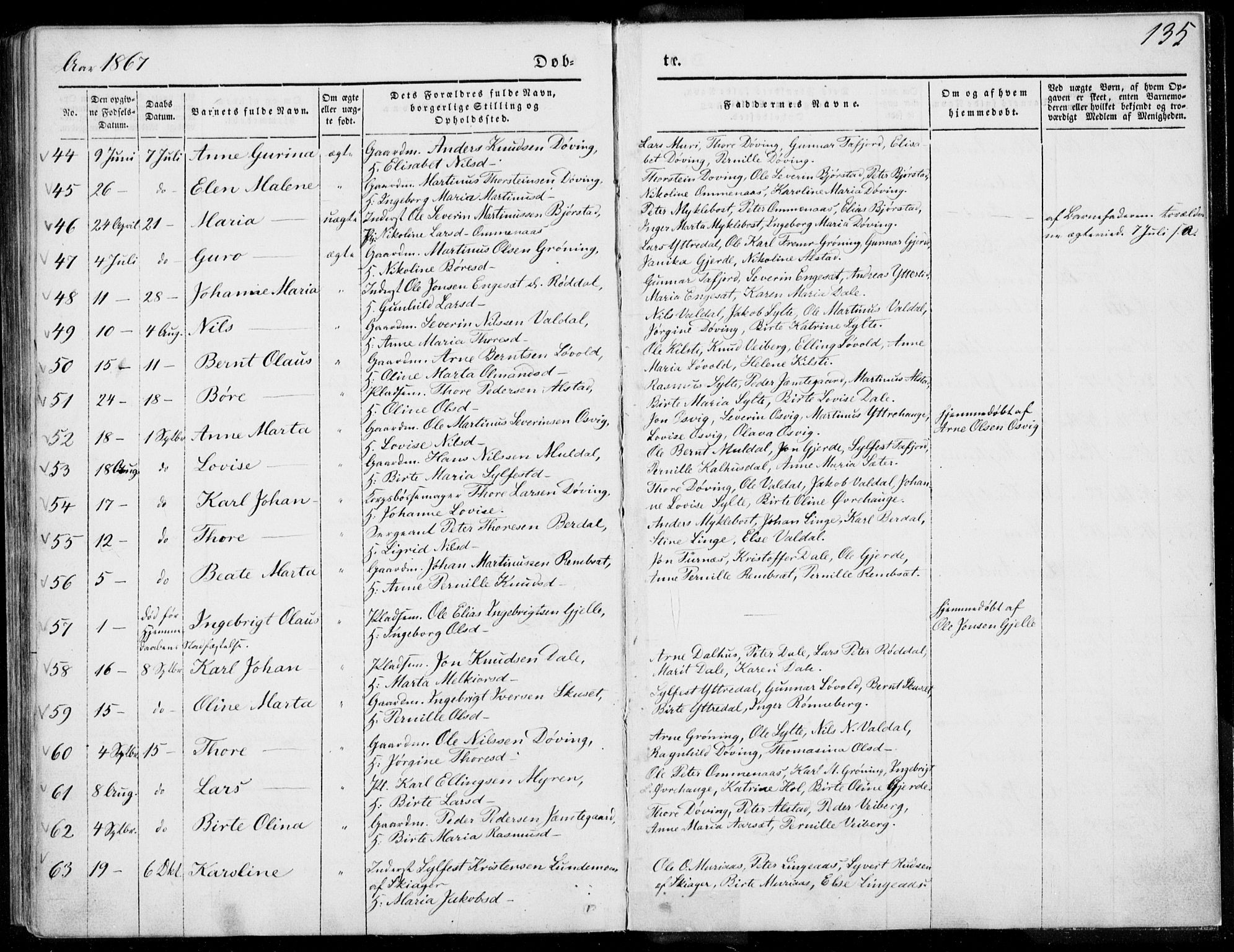 Ministerialprotokoller, klokkerbøker og fødselsregistre - Møre og Romsdal, SAT/A-1454/519/L0249: Parish register (official) no. 519A08, 1846-1868, p. 135