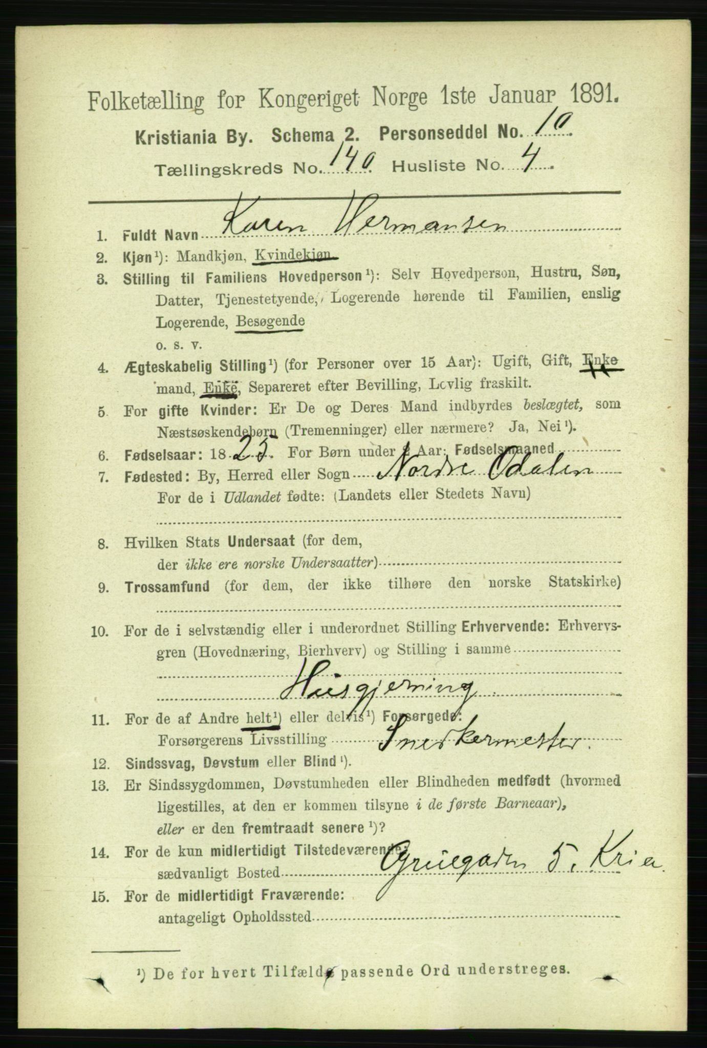 RA, 1891 census for 0301 Kristiania, 1891, p. 77663