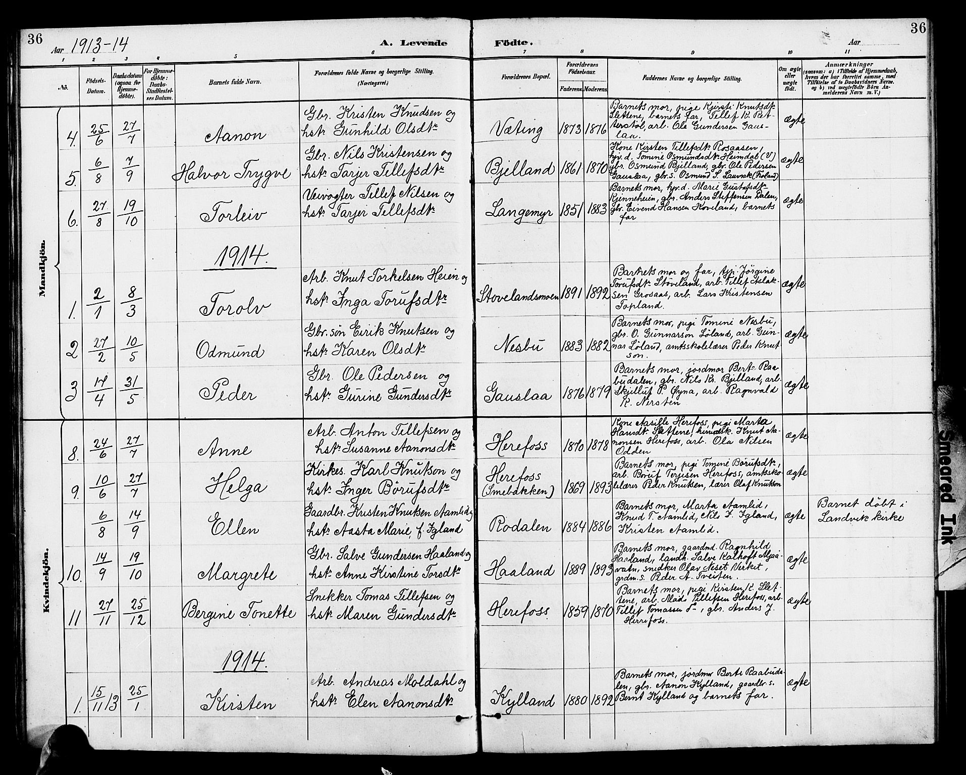 Herefoss sokneprestkontor, SAK/1111-0019/F/Fb/Fba/L0003: Parish register (copy) no. B 3, 1887-1925, p. 36