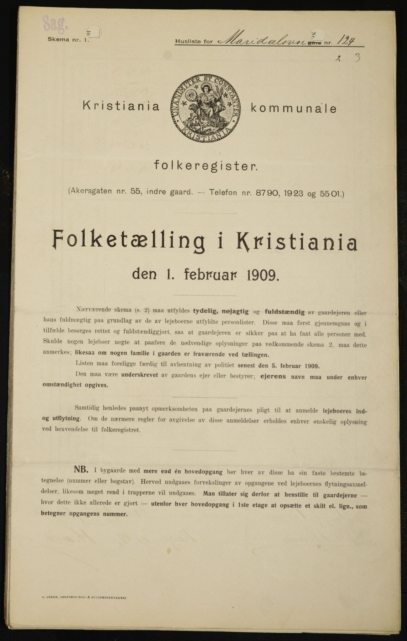 OBA, Municipal Census 1909 for Kristiania, 1909, p. 55098