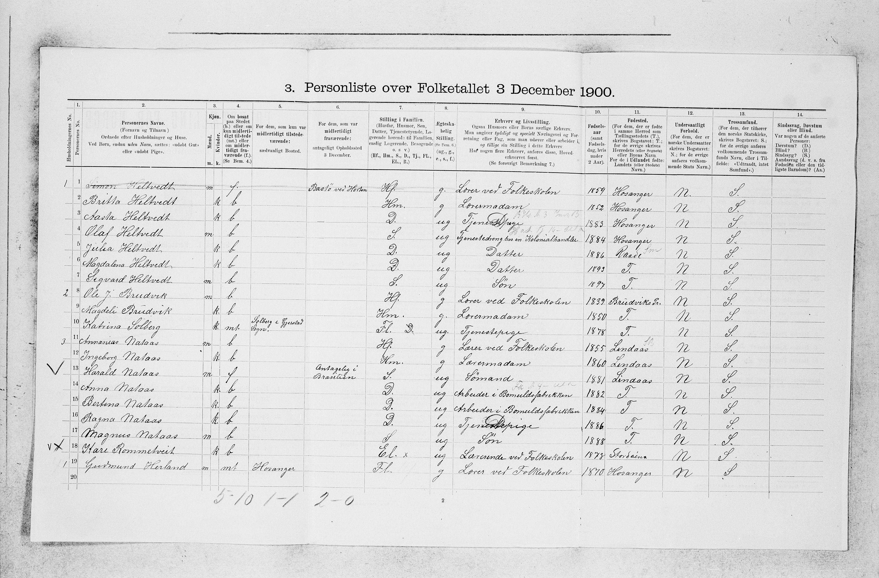 SAB, 1900 census for Haus, 1900, p. 1254