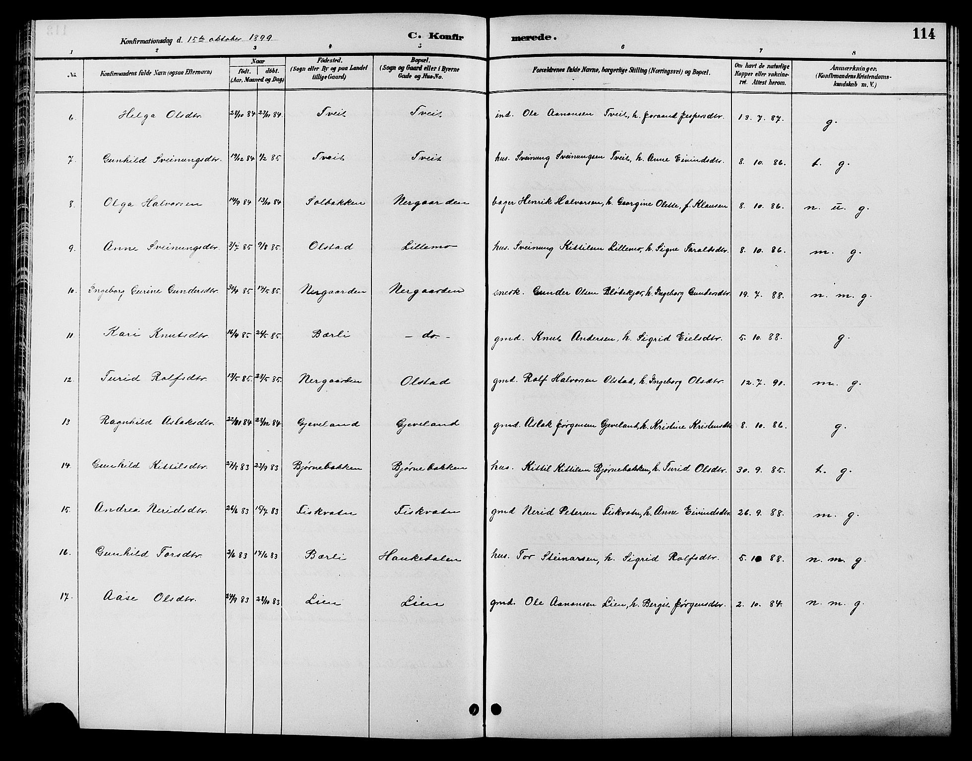 Åmli sokneprestkontor, AV/SAK-1111-0050/F/Fb/Fbc/L0004: Parish register (copy) no. B 4, 1889-1902, p. 114