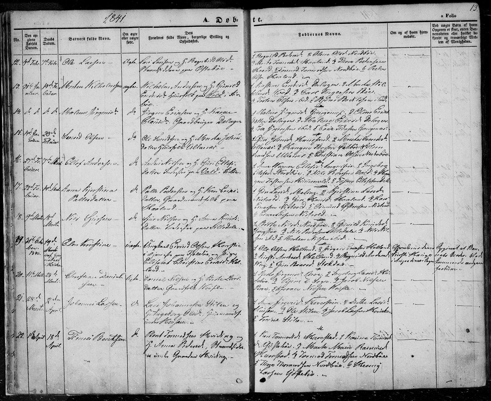 Rennesøy sokneprestkontor, AV/SAST-A -101827/H/Ha/Haa/L0005: Parish register (official) no. A 5, 1838-1859, p. 13