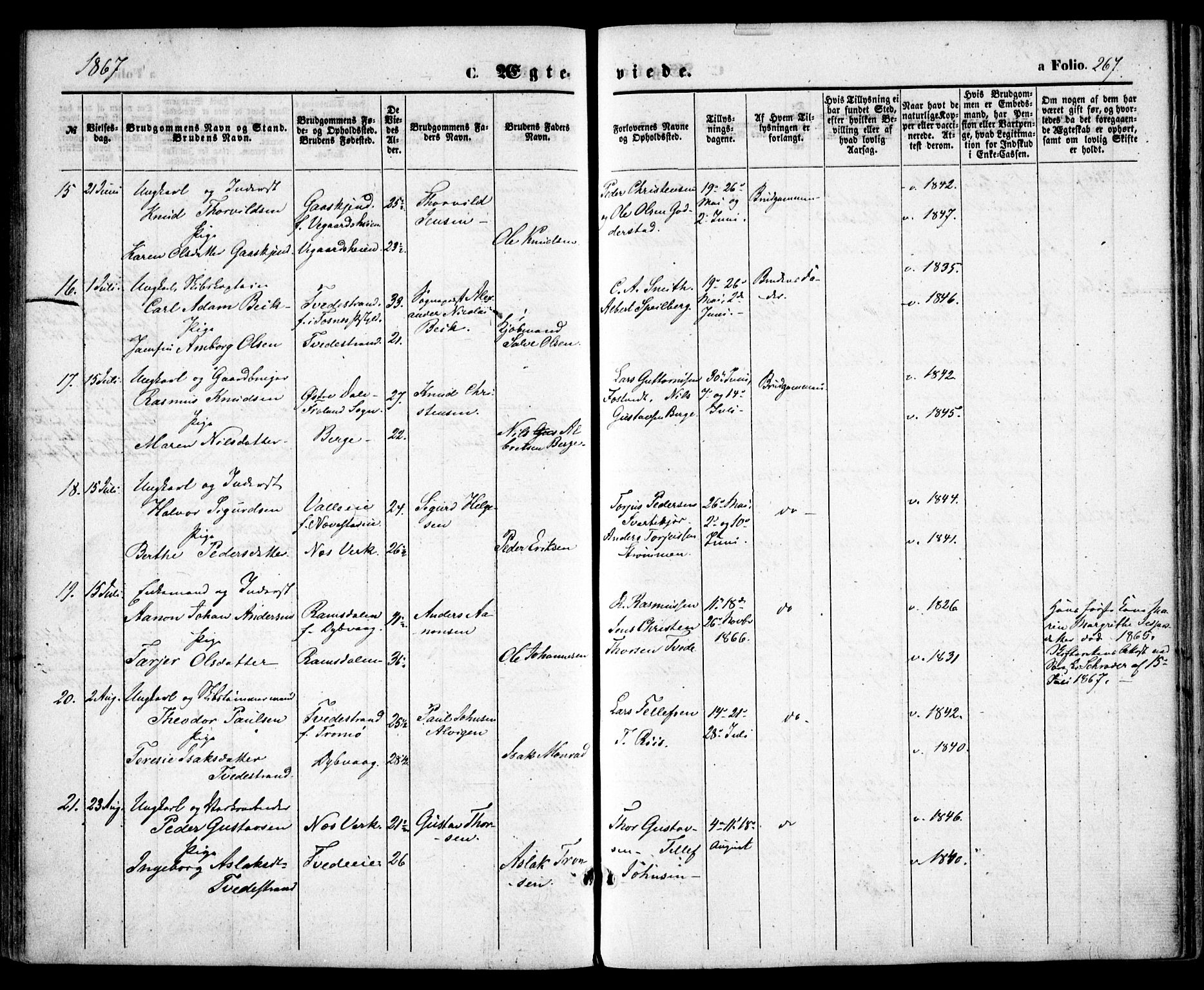 Holt sokneprestkontor, SAK/1111-0021/F/Fa/L0009: Parish register (official) no. A 9, 1861-1871, p. 267