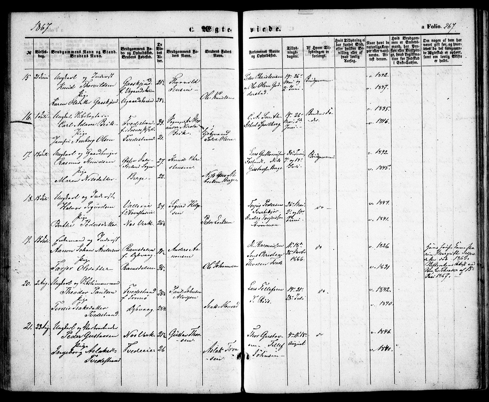 Holt sokneprestkontor, AV/SAK-1111-0021/F/Fa/L0009: Parish register (official) no. A 9, 1861-1871, p. 267