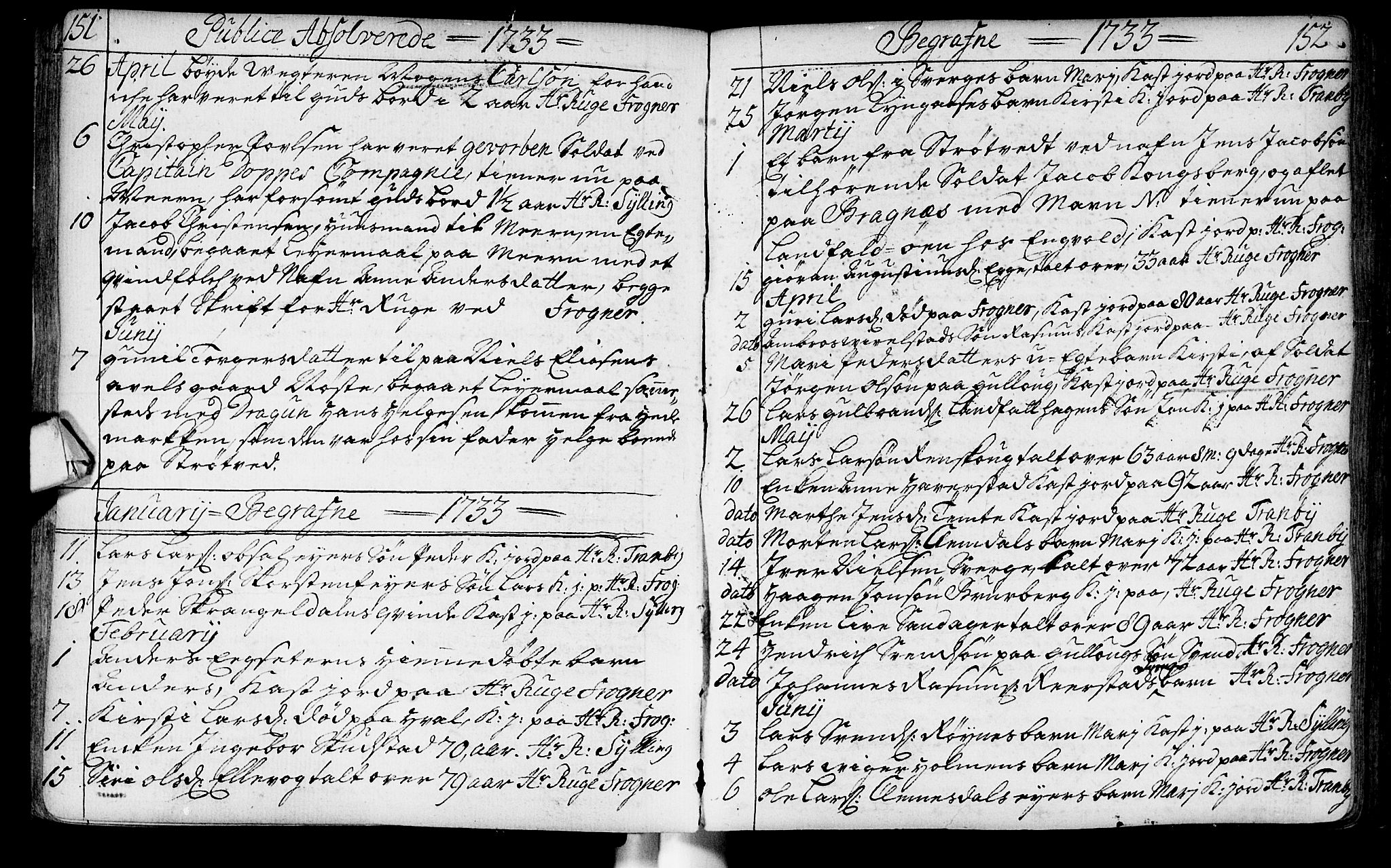 Lier kirkebøker, AV/SAKO-A-230/F/Fa/L0003: Parish register (official) no. I 3, 1727-1748, p. 151-152