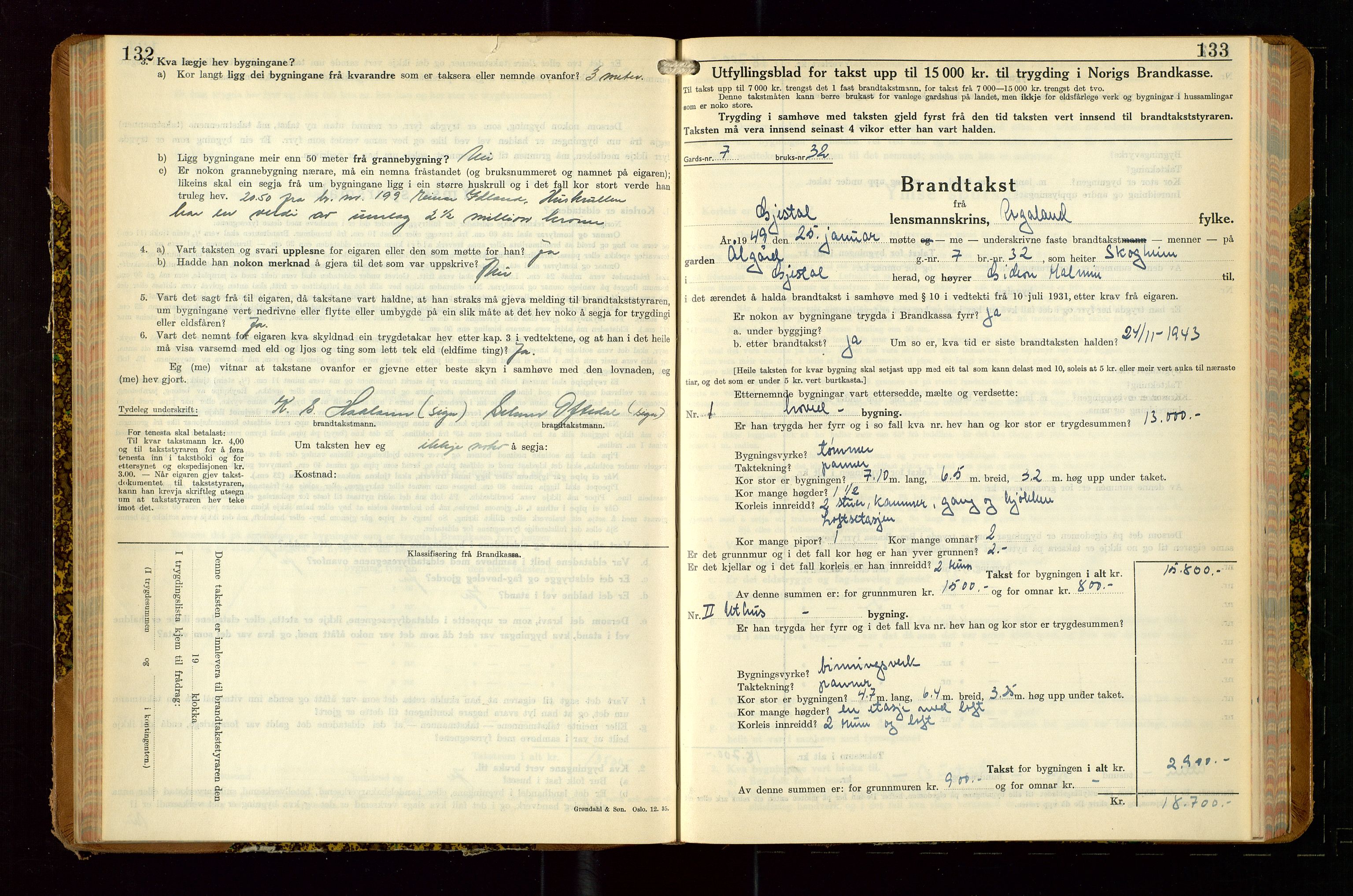 Gjesdal lensmannskontor, AV/SAST-A-100441/Go/L0008: Branntakstskjemaprotokoll, 1937-1955, p. 132-133