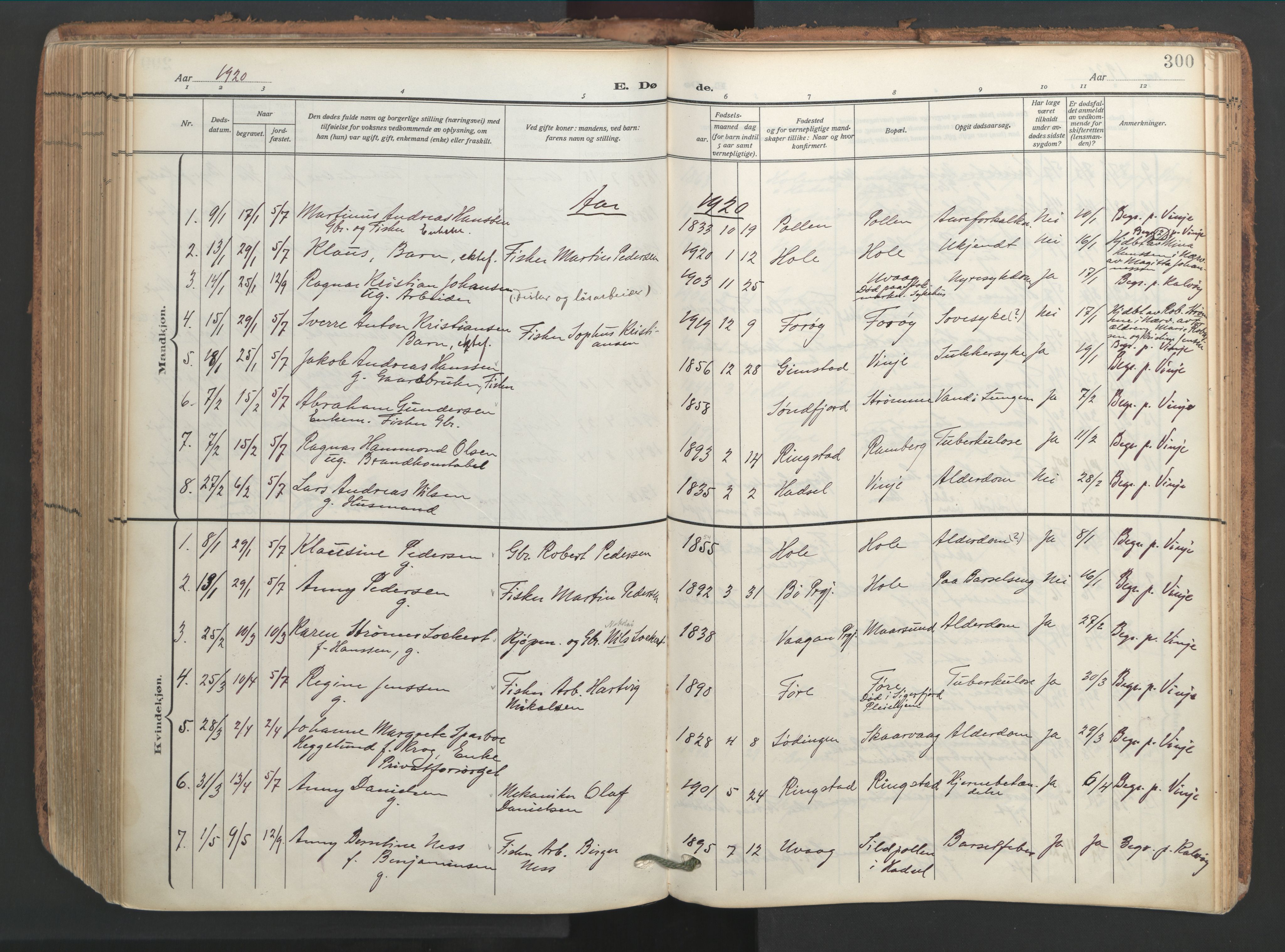 Ministerialprotokoller, klokkerbøker og fødselsregistre - Nordland, SAT/A-1459/891/L1306: Parish register (official) no. 891A11, 1911-1927, p. 300