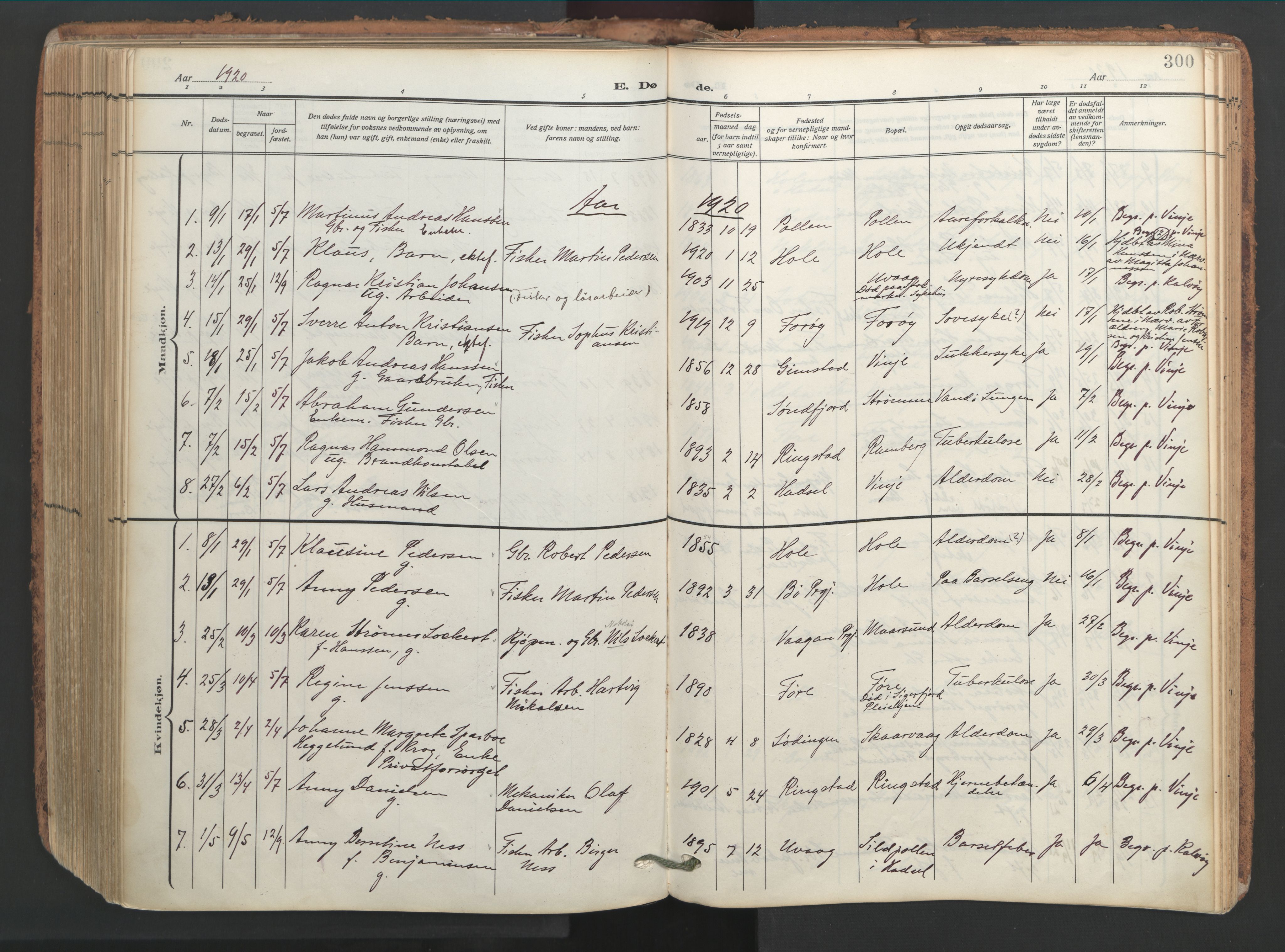 Ministerialprotokoller, klokkerbøker og fødselsregistre - Nordland, AV/SAT-A-1459/891/L1306: Parish register (official) no. 891A11, 1911-1927, p. 300